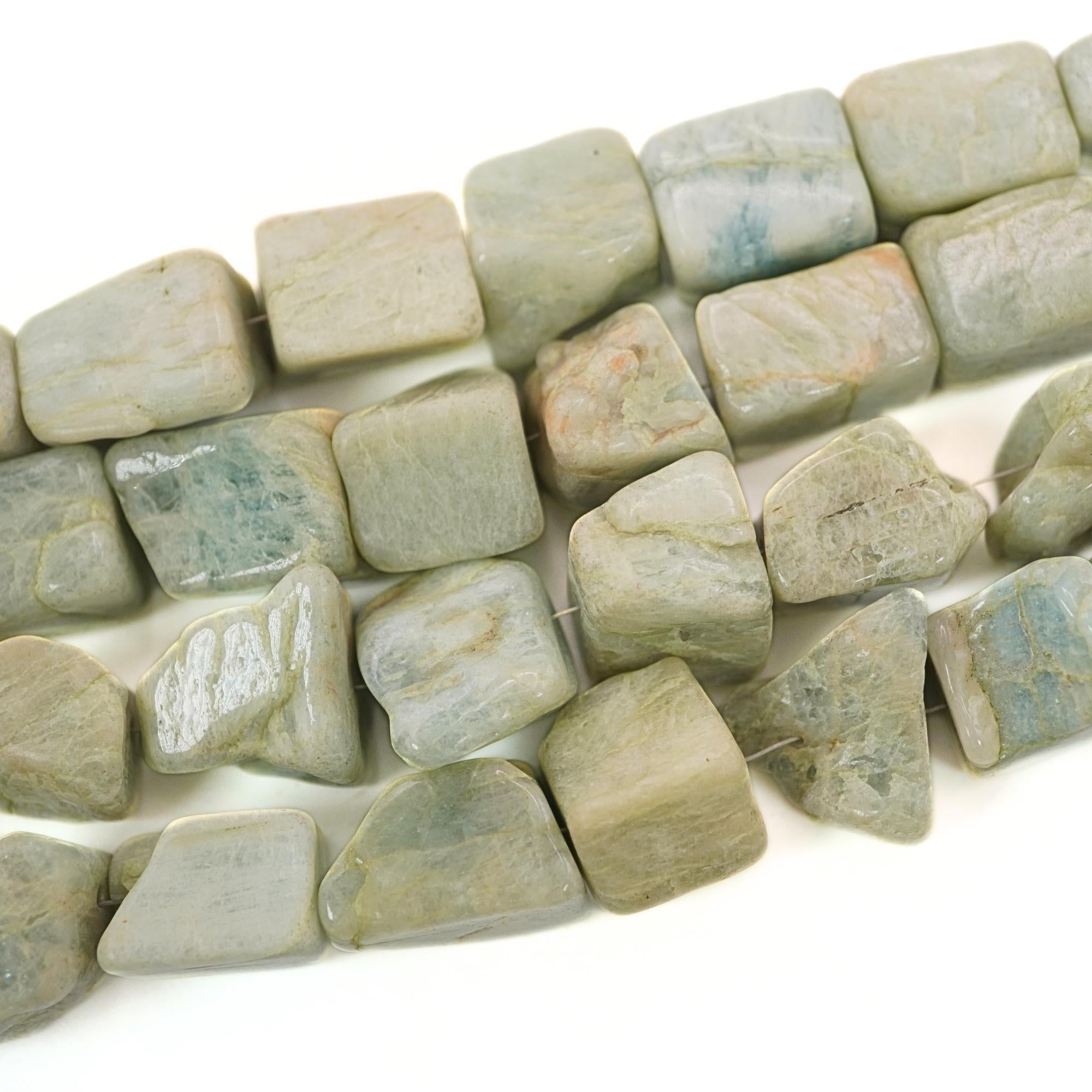 Aquamarine Smooth Pebble Nugget Rough Gemstone Strand Beads