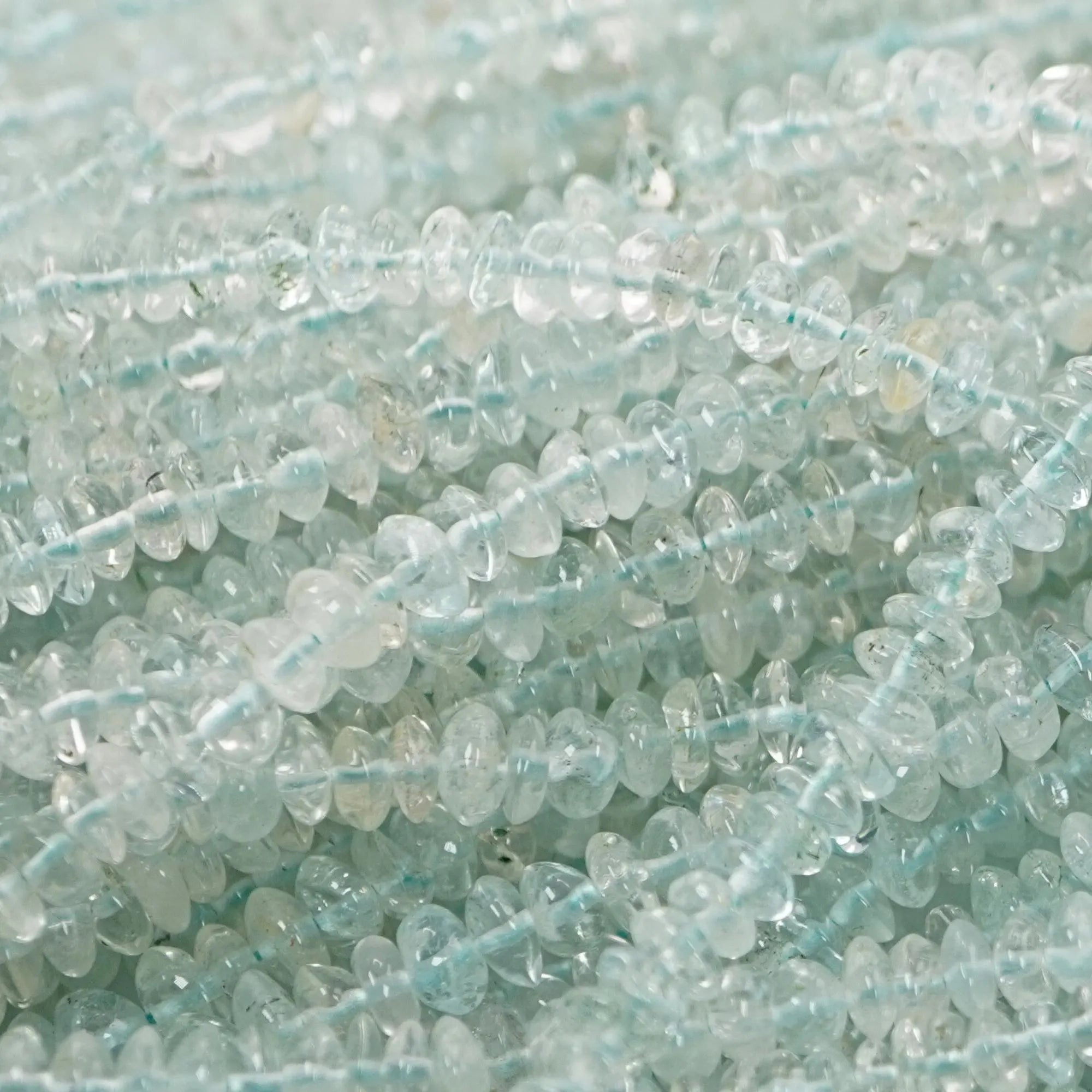 Aquamarine Smooth Rondelle Shape Gemstone 15 inches Strand Beads