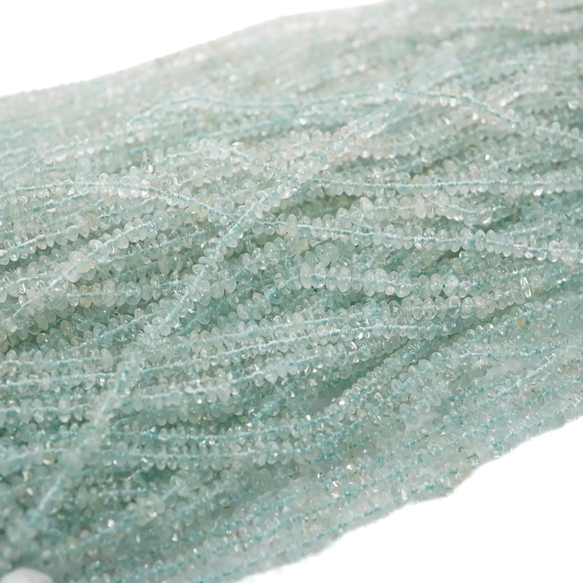Aquamarine Smooth Rondelle Shape Gemstone 15 inches Strand Beads