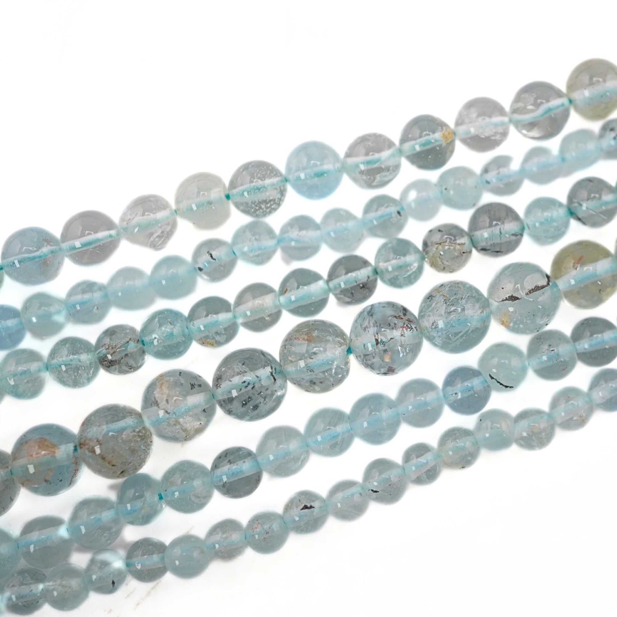 Aquamarine Smooth Round Shape Gemstone Strand Beads