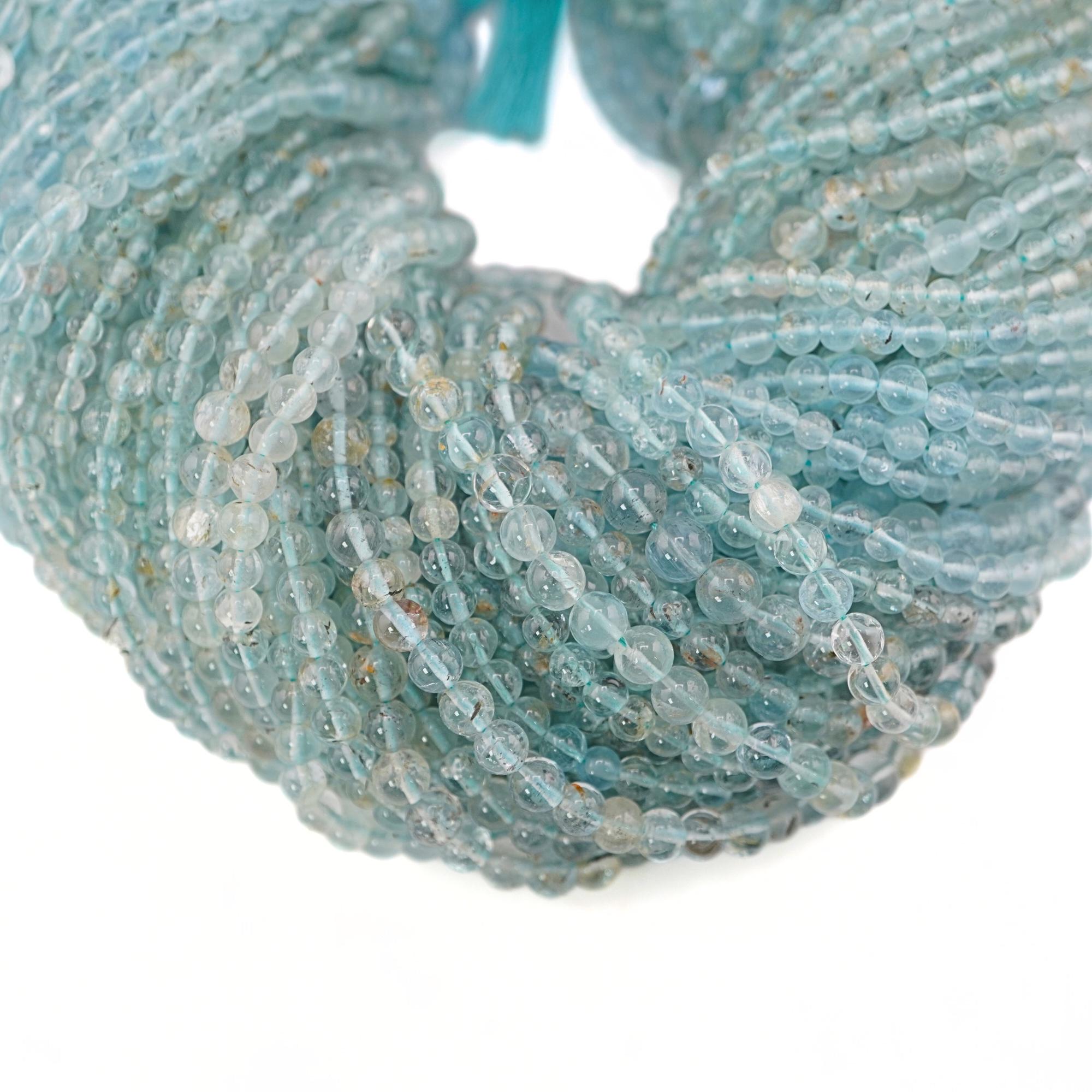 Aquamarine Smooth Round Shape Gemstone Strand Beads