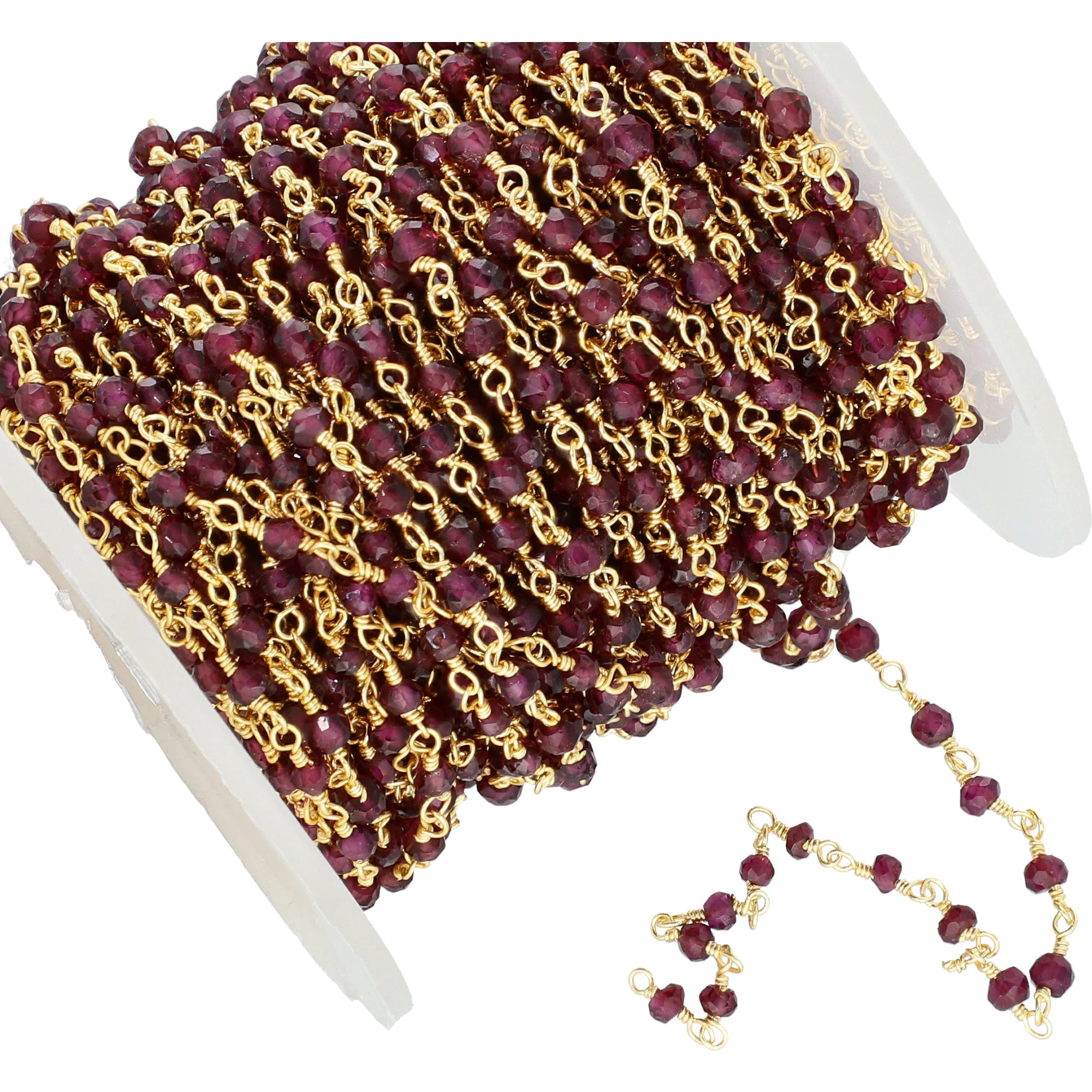 Garnet Gemstone  Gold Plated Brass Rosary Chain Beads