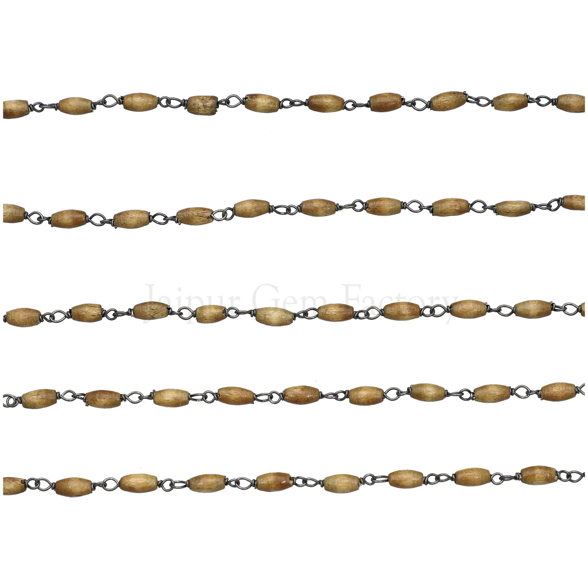 Wood Smooth Barrel Brass Oxidized Beaded Rosary Chain