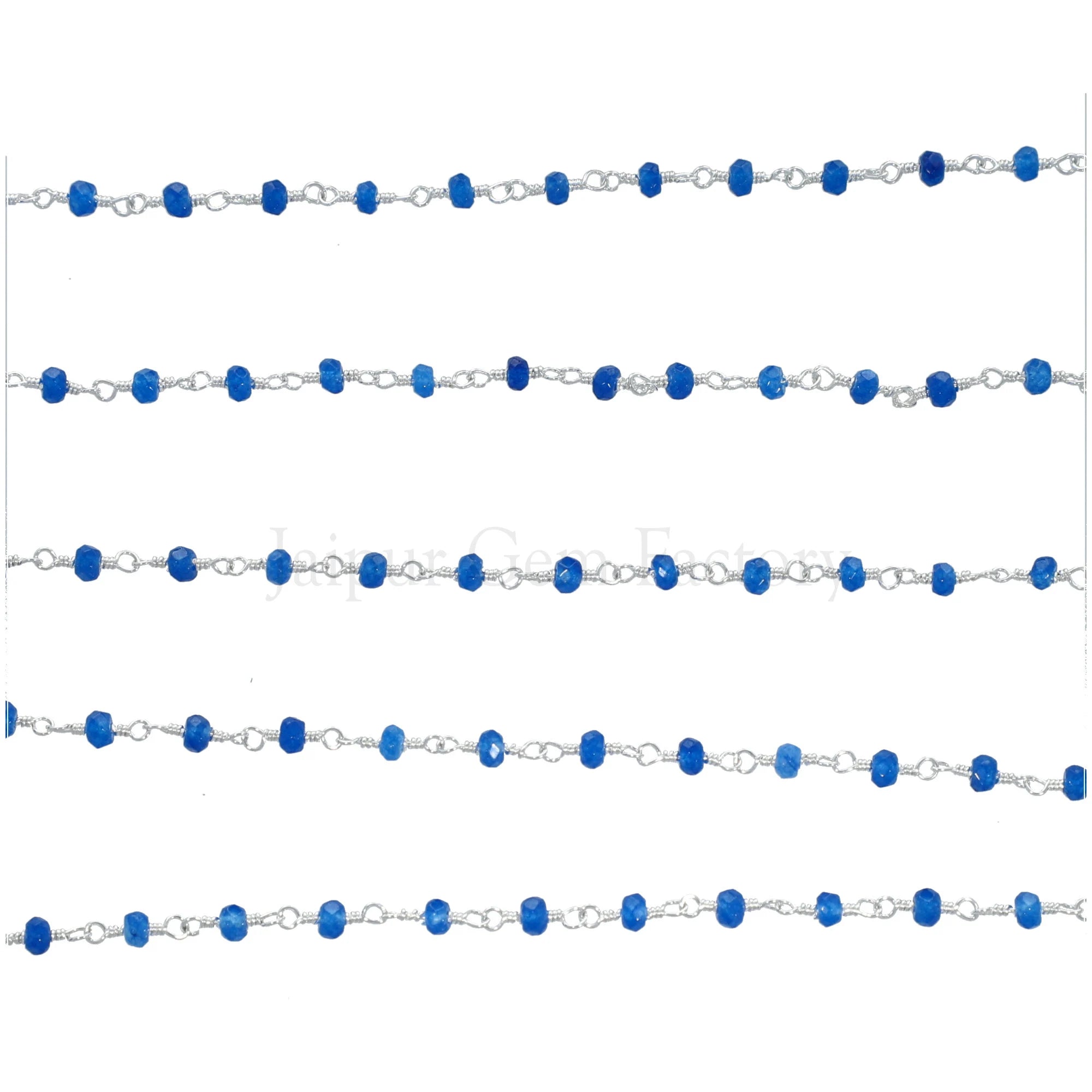 Blue Treated Chalcedony Faceted Rondelle Silver Plated Brass Rosary Beads Chain