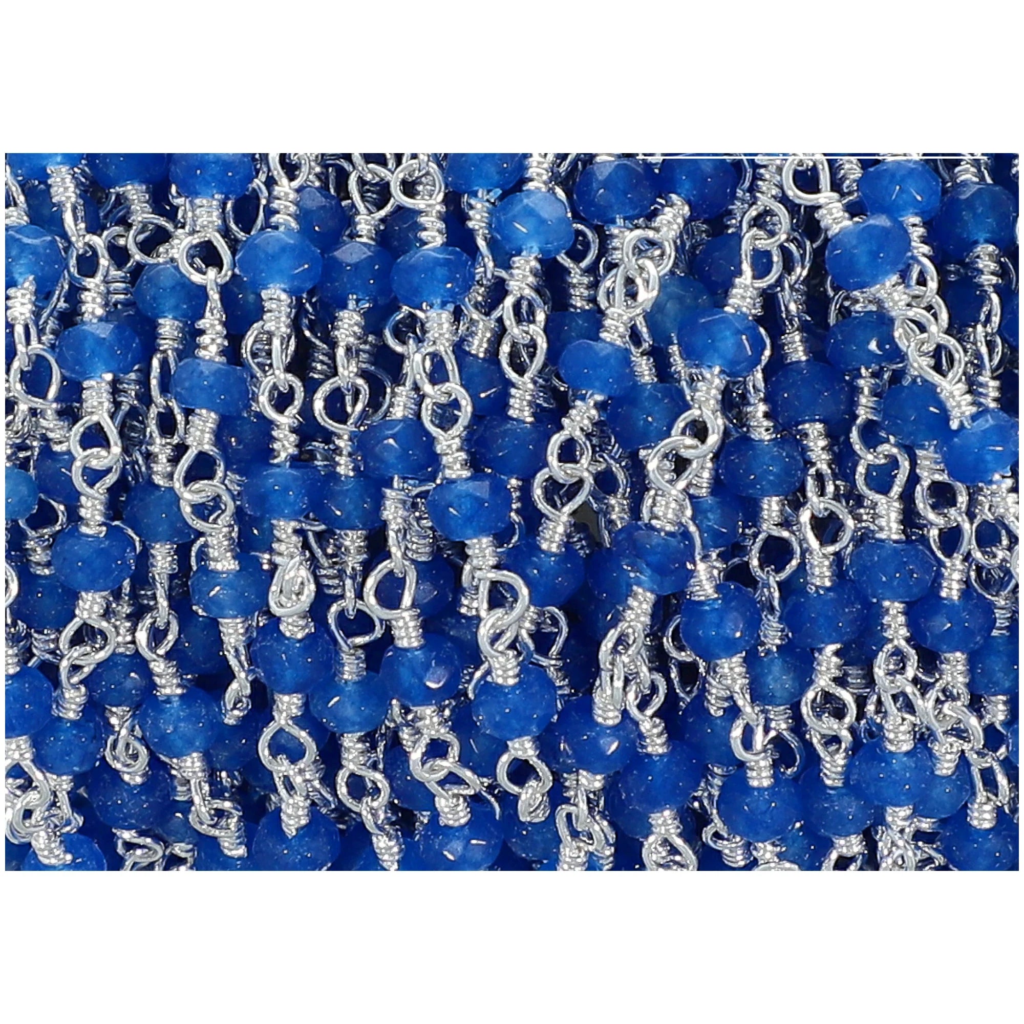 Blue Treated Chalcedony Faceted Rondelle Silver Plated Brass Rosary Beads Chain