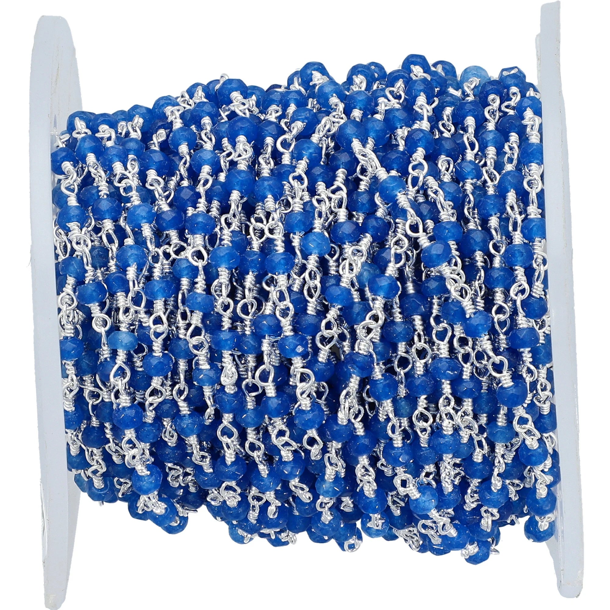 Blue Treated Chalcedony Faceted Rondelle Silver Plated Brass Rosary Beads Chain