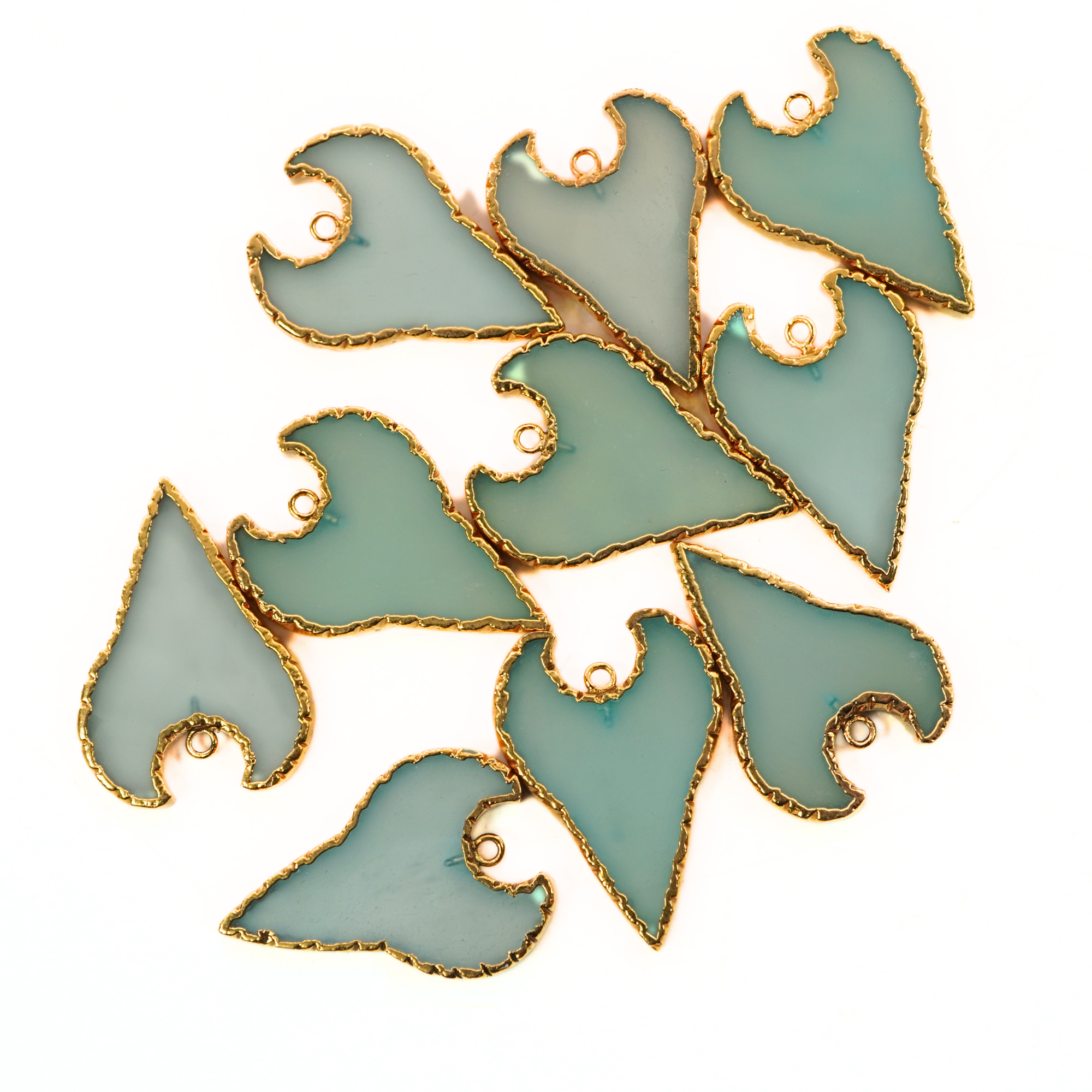 Aqua Chalcedony Smooth Shark Tooth Shape Gemstone Gold Electroplated Charm Pendant