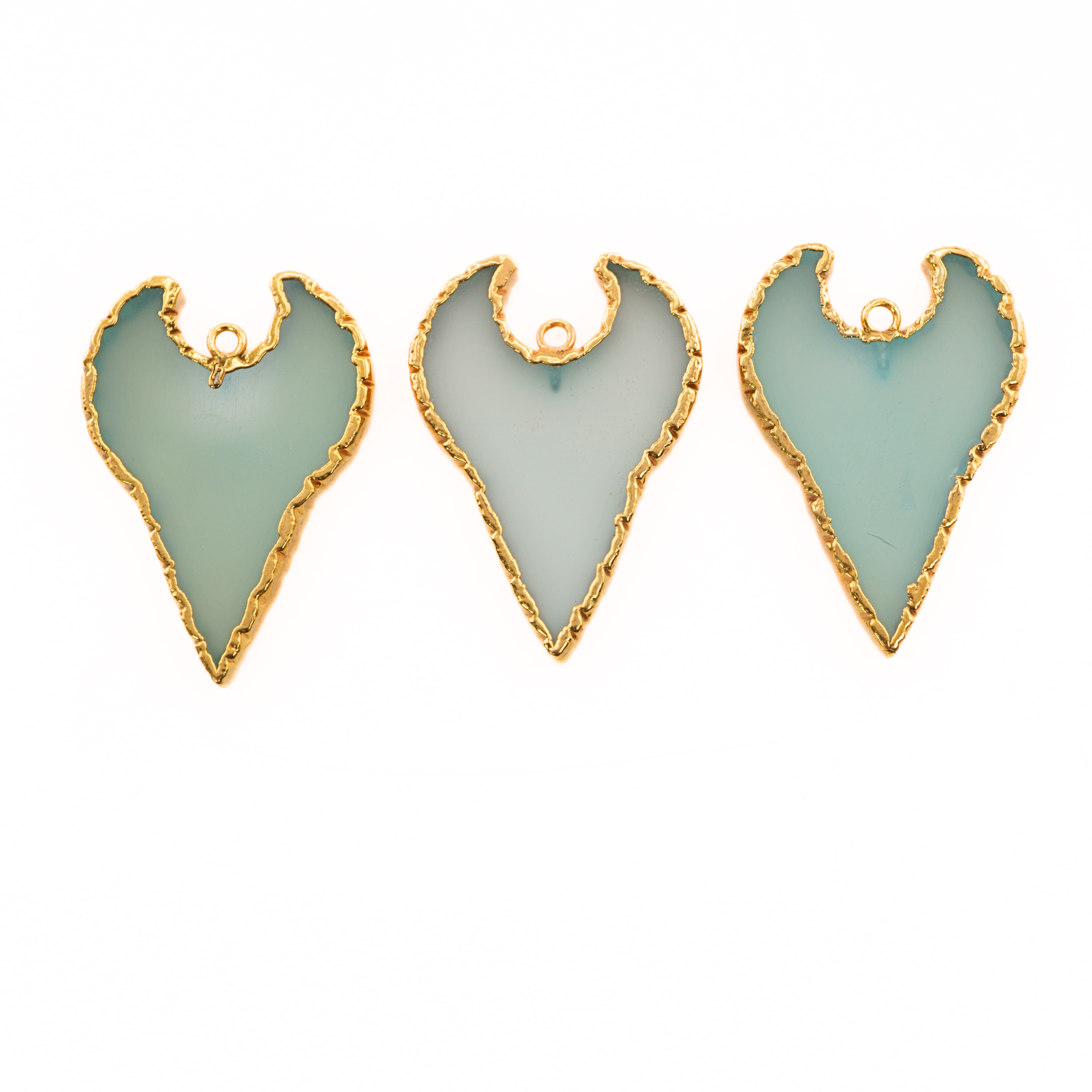 Aqua Chalcedony Smooth Shark Tooth Shape Gemstone Gold Electroplated Charm Pendant