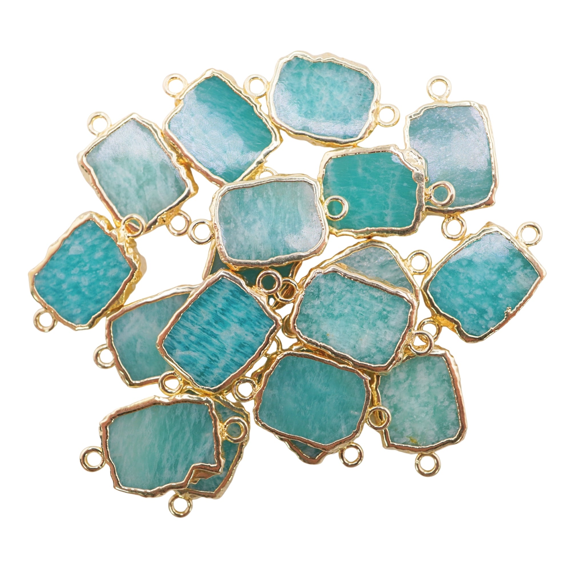 Amazonite Rectangle Shape Gold Electroplated Connector