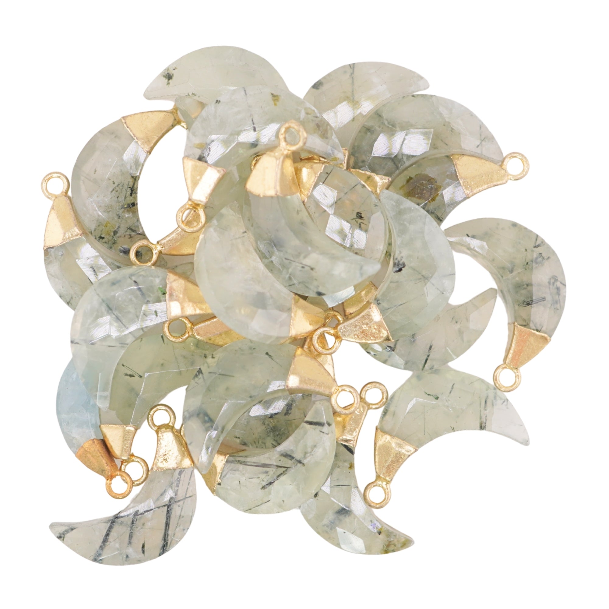 Prehnite Moon Shape Gold Electroplated Pendant