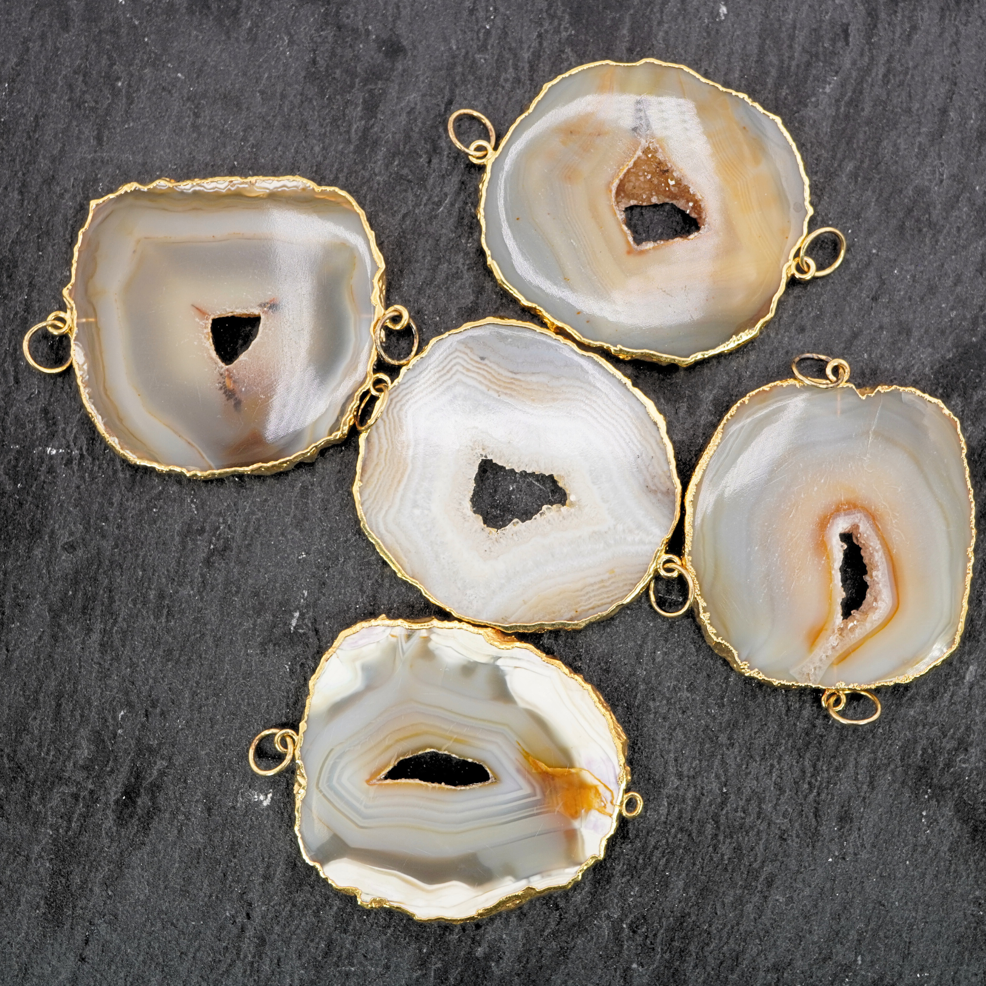 Banded Agate Slice Druzy Pendant