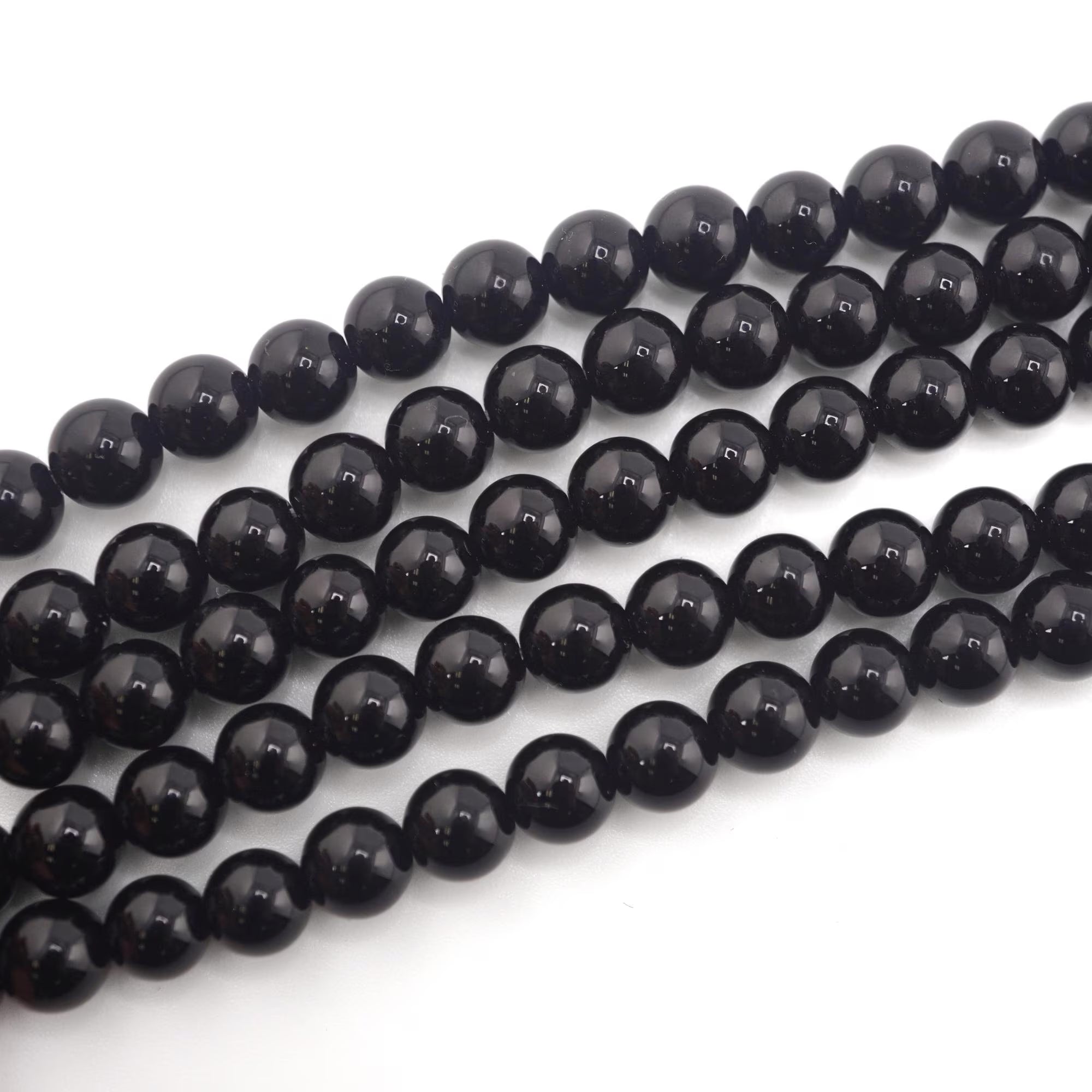 Black Agate Round Shape Gemstone Strand Beads
