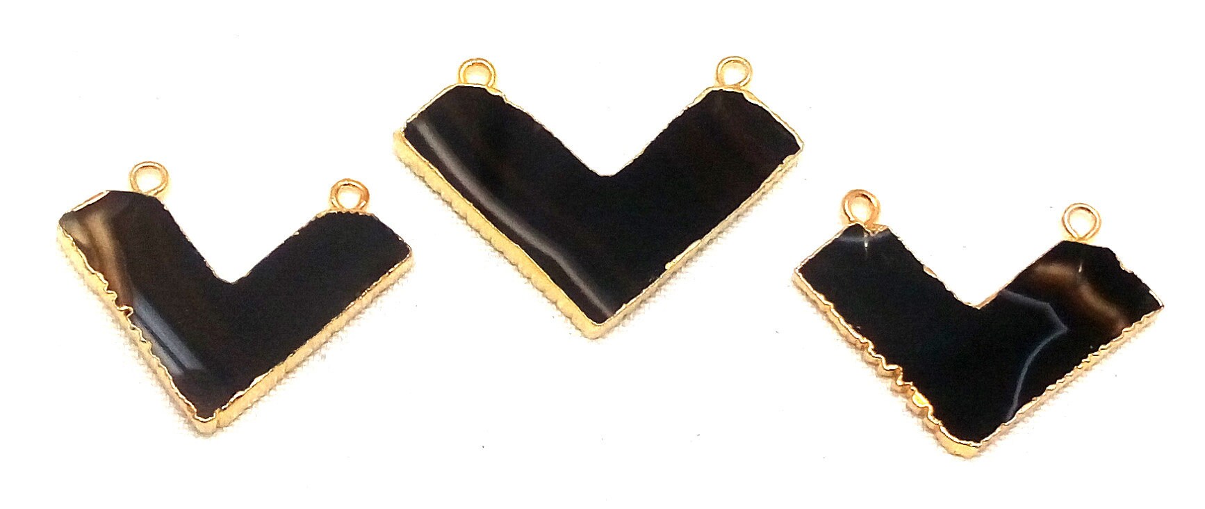 Black Banded Agate Chalcedony Chevron Gemstone Gold Electroplated Charm Pendant