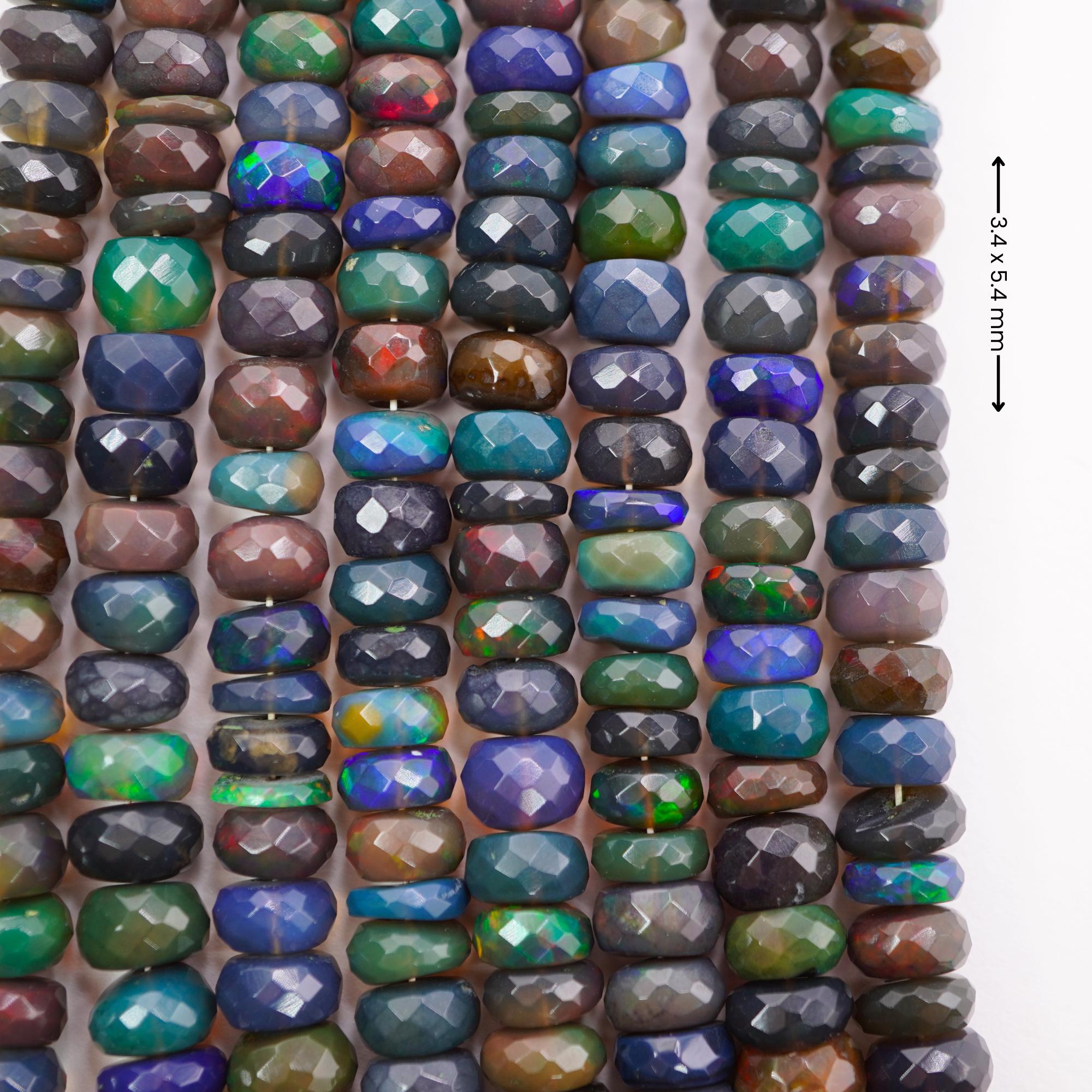Black Ethiopian Opal Faceted Rondelle Shape Gemstone Beads