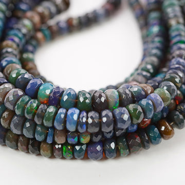 Black Ethiopian Opal Faceted Rondelle Shape Gemstone Beads
