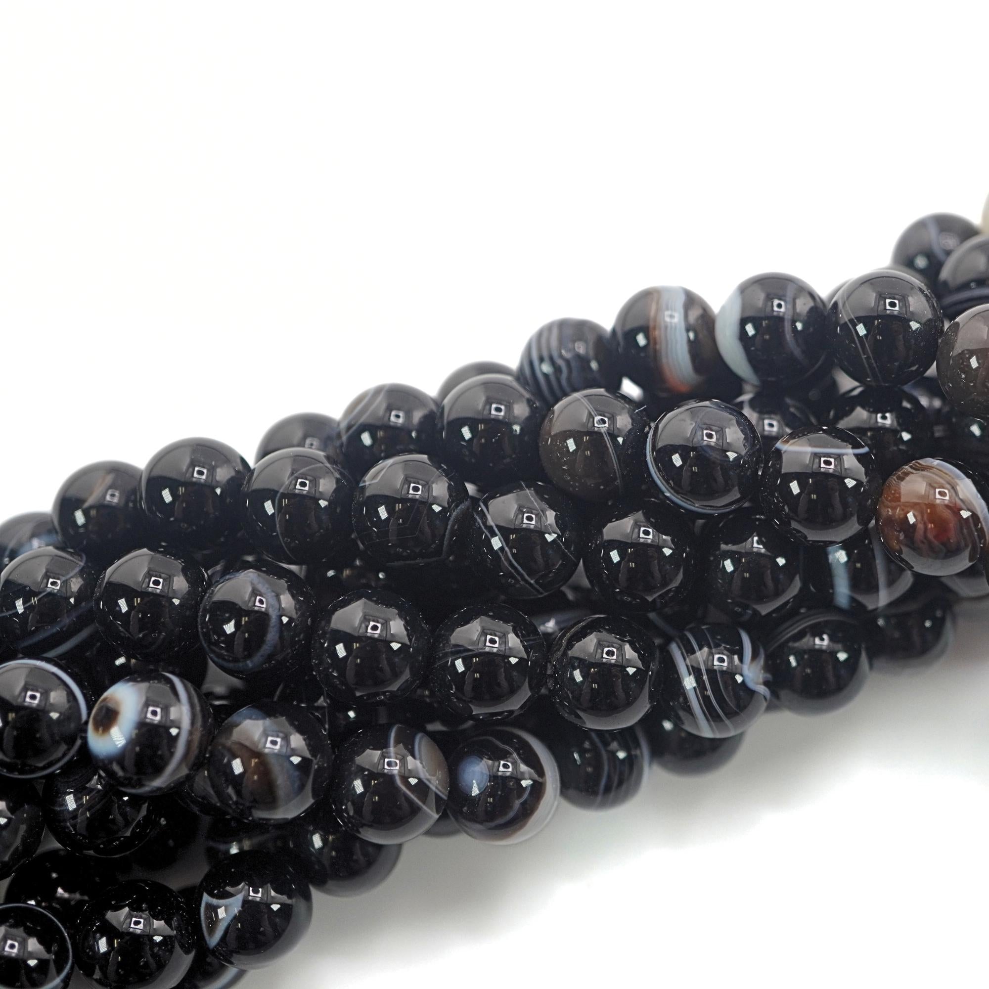 Black Eye Agate Smooth Round Shape Gemstone Beads For Jewelry Making, 8mm Beads 15 inches Strand