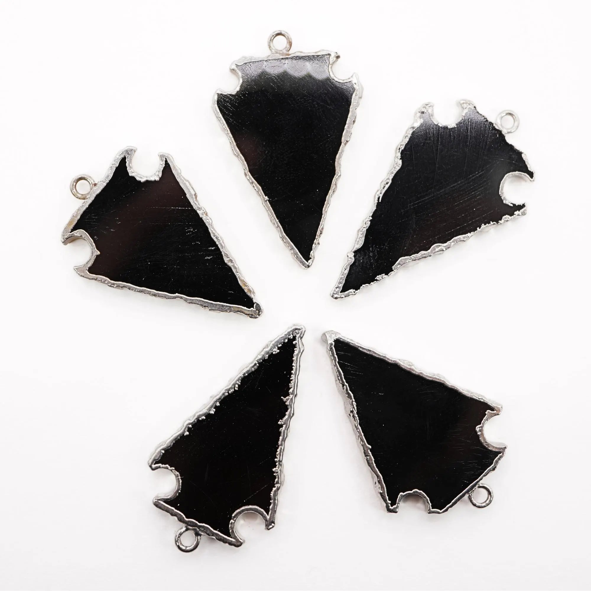 Black Onyx Arrowhead Silver Electroplated Gemstone Pendants Charm