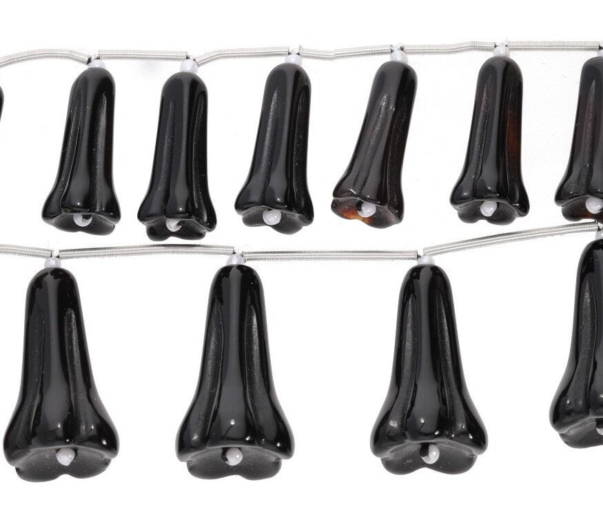 Black Onyx Carved Carving Fancy Flower Shape Gemstone Strand Beads