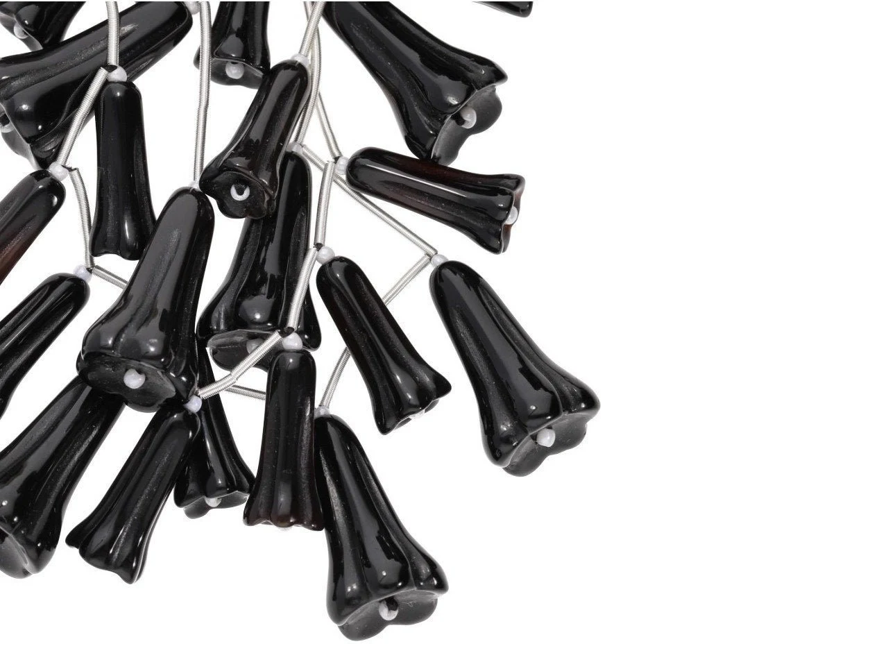 Black Onyx Carved Carving Fancy Flower Shape Gemstone Strand Beads