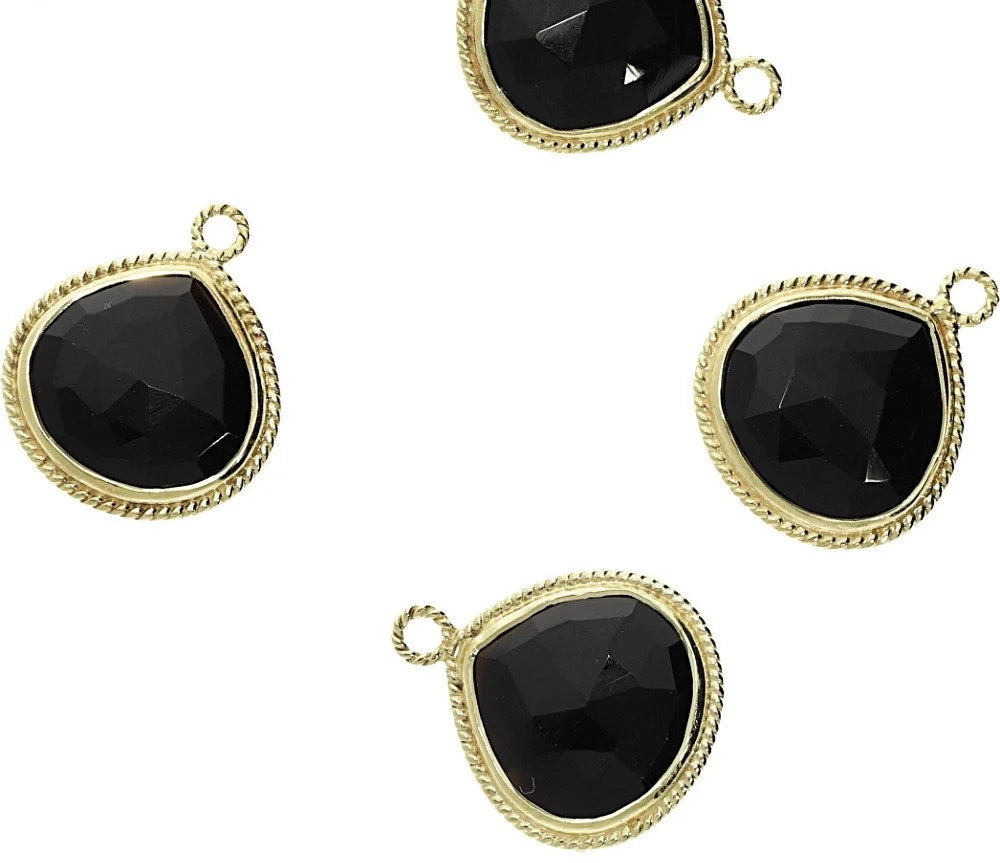 Black Onyx Heart Gemstone Twisted Wire Gold Plated Sterling Silver Pendant