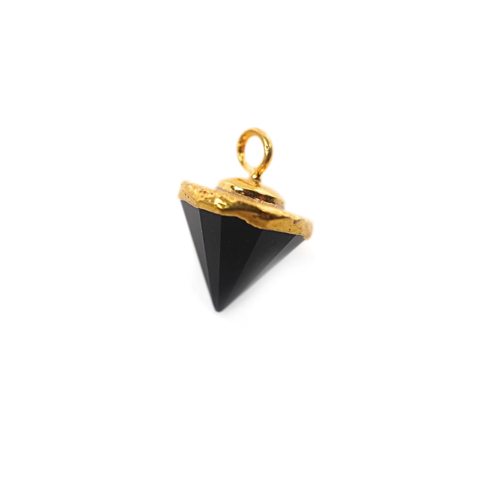Black Onyx Pointed Cone Gemstone Gold Electroplated Charm Pendant