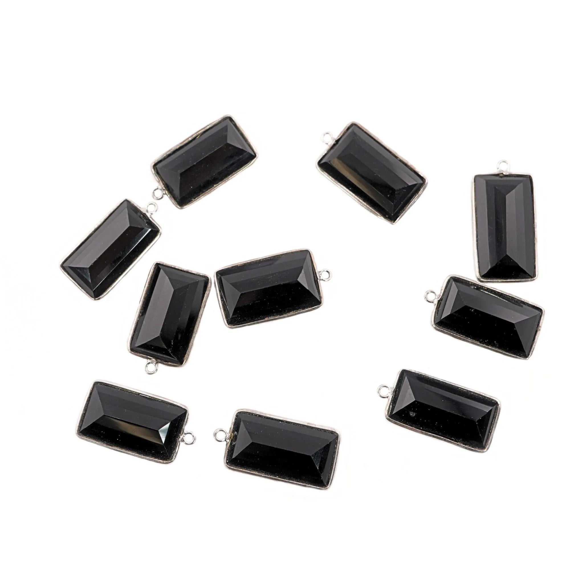 Black Onyx Rectangle Shape Gemstone Sterling Silver Bezel Bar Charm Pendant