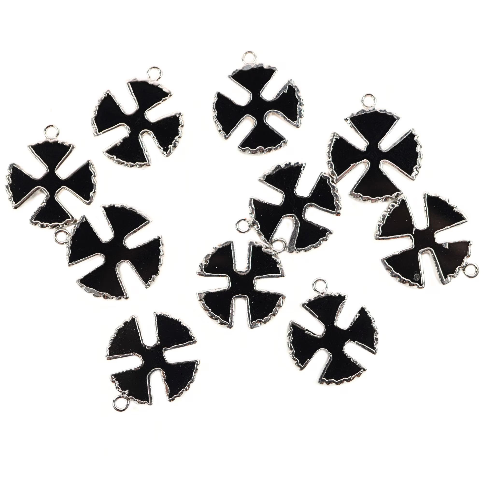 Black Onyx Viking Cross Gemstone Silver Electroplated Charm Pendant