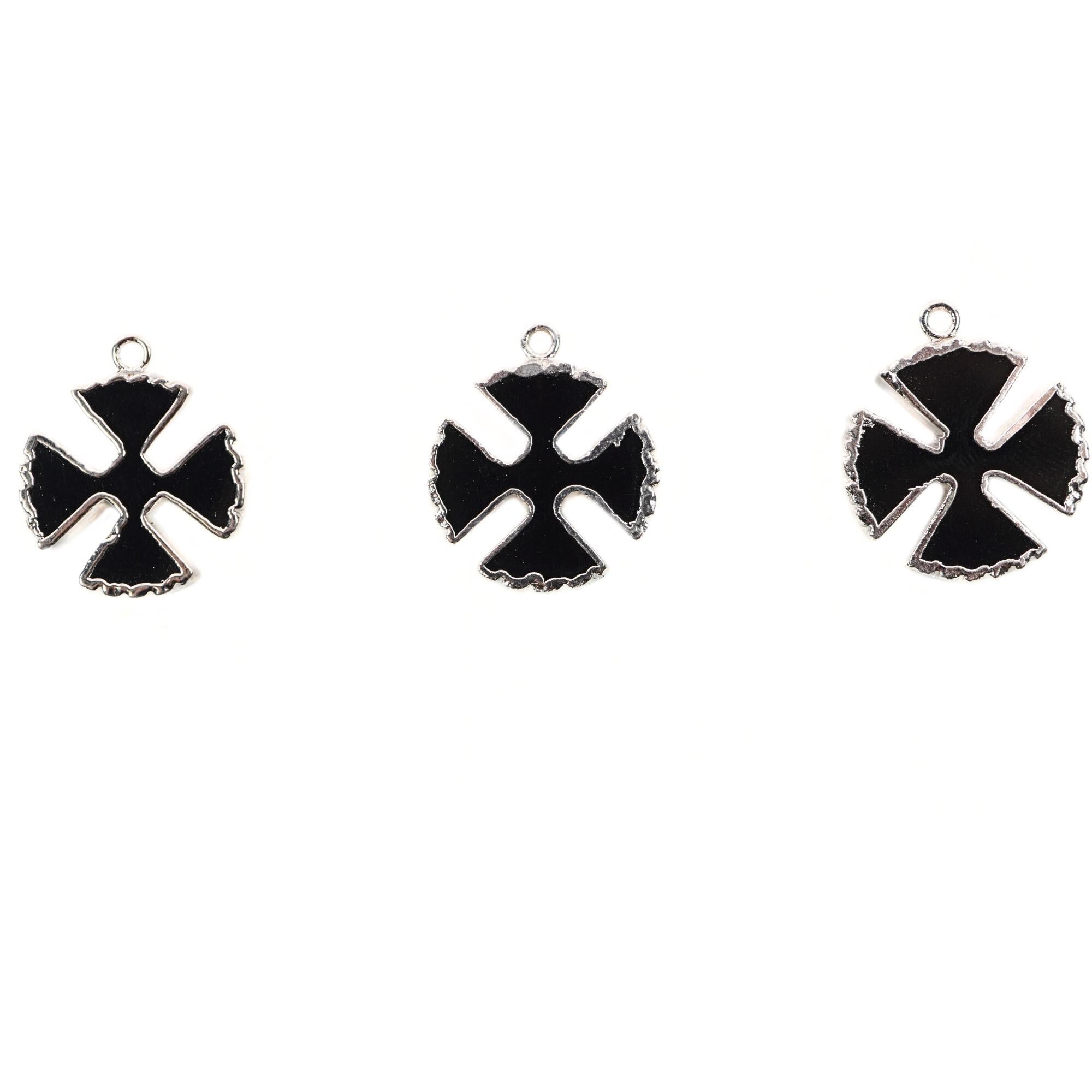 Black Onyx Viking Cross Gemstone Silver Electroplated Charm Pendant