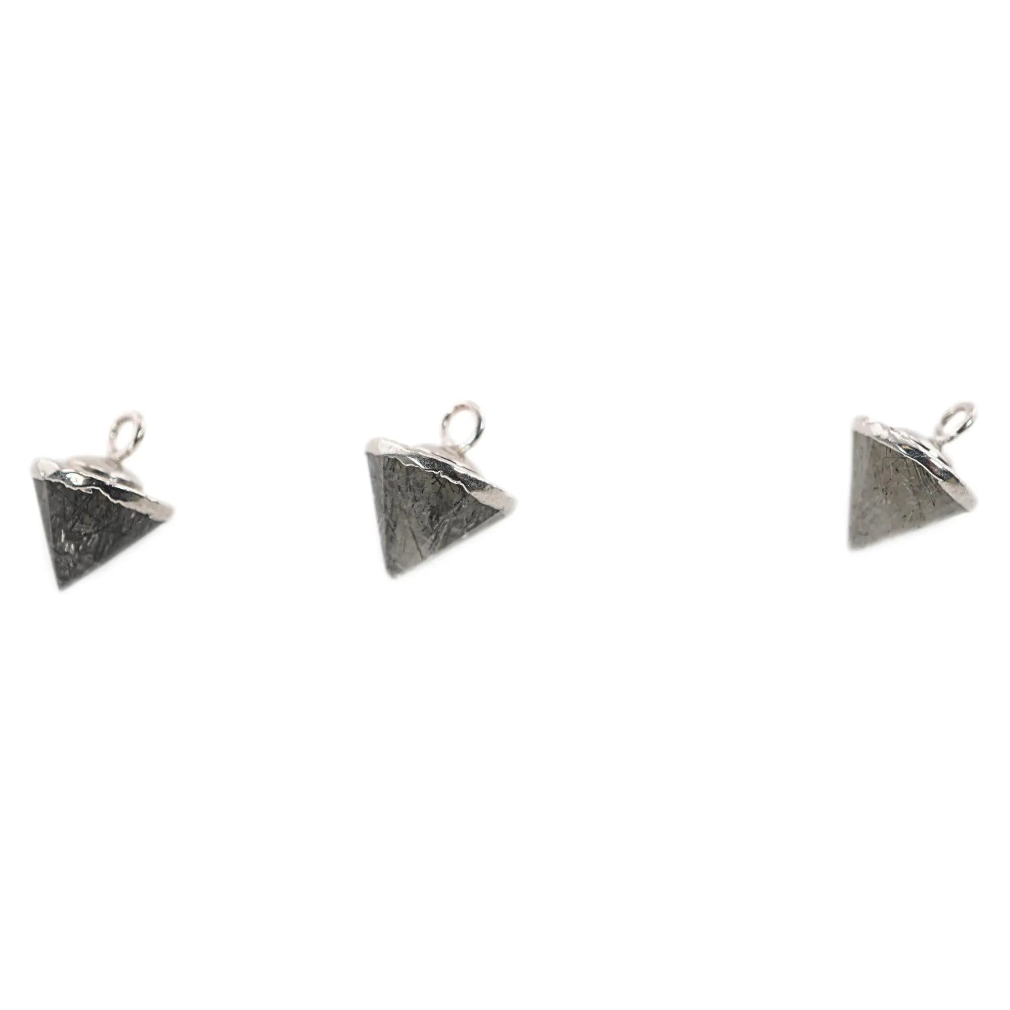 Black Rutile Quartz Pointed Cone Shape Gemstone Silver Electroplated Charm Pendant