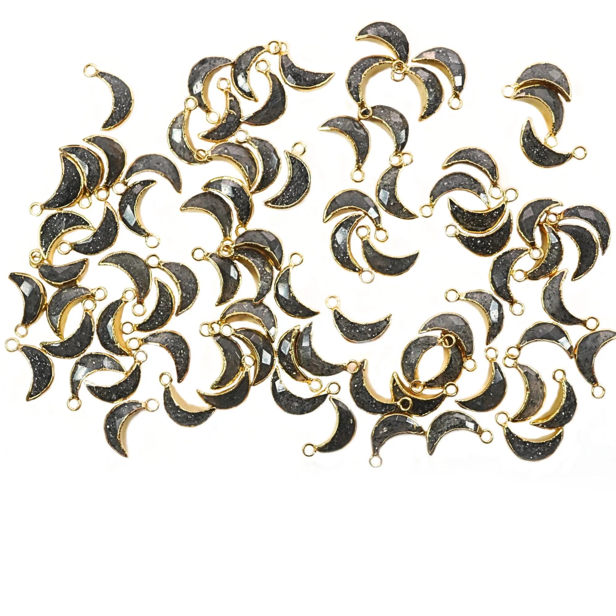 Black Sunstone Moon Gemstone Gold Electroplated Charm Pendant