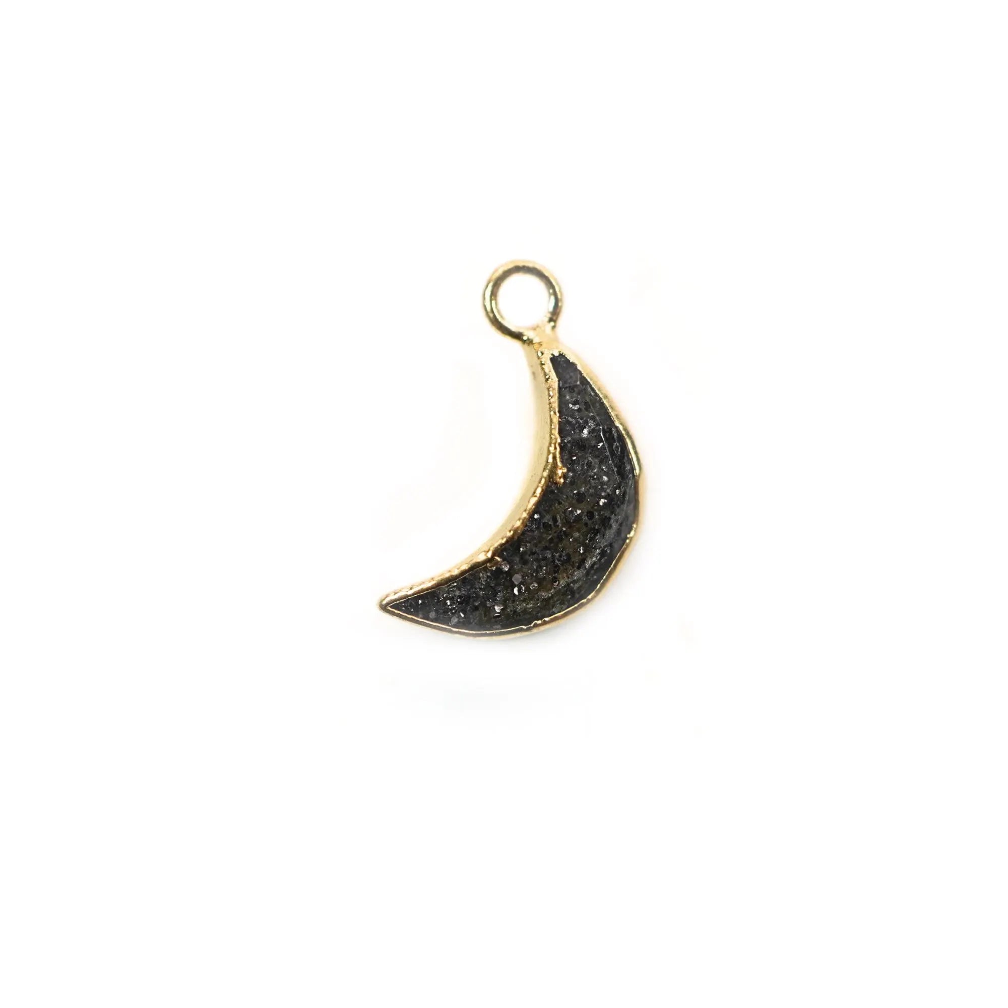 Black Sunstone Moon Gemstone Gold Electroplated Charm Pendant