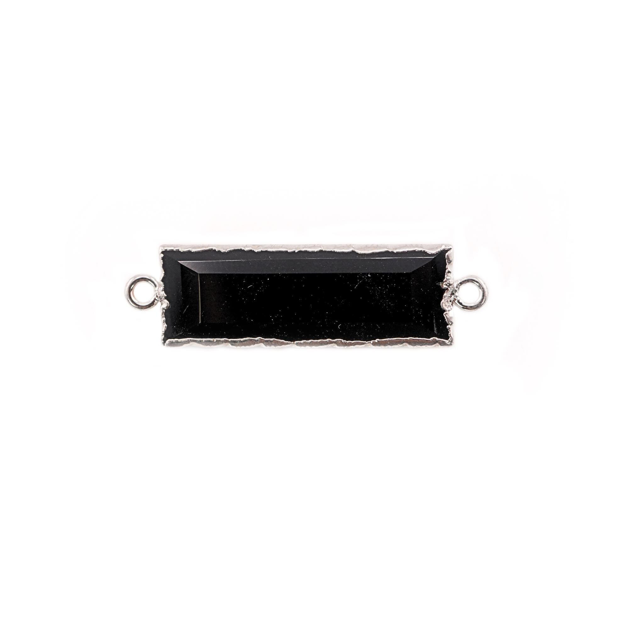 Black Onyx Gemstone Silver Rectangle Charm Connector
