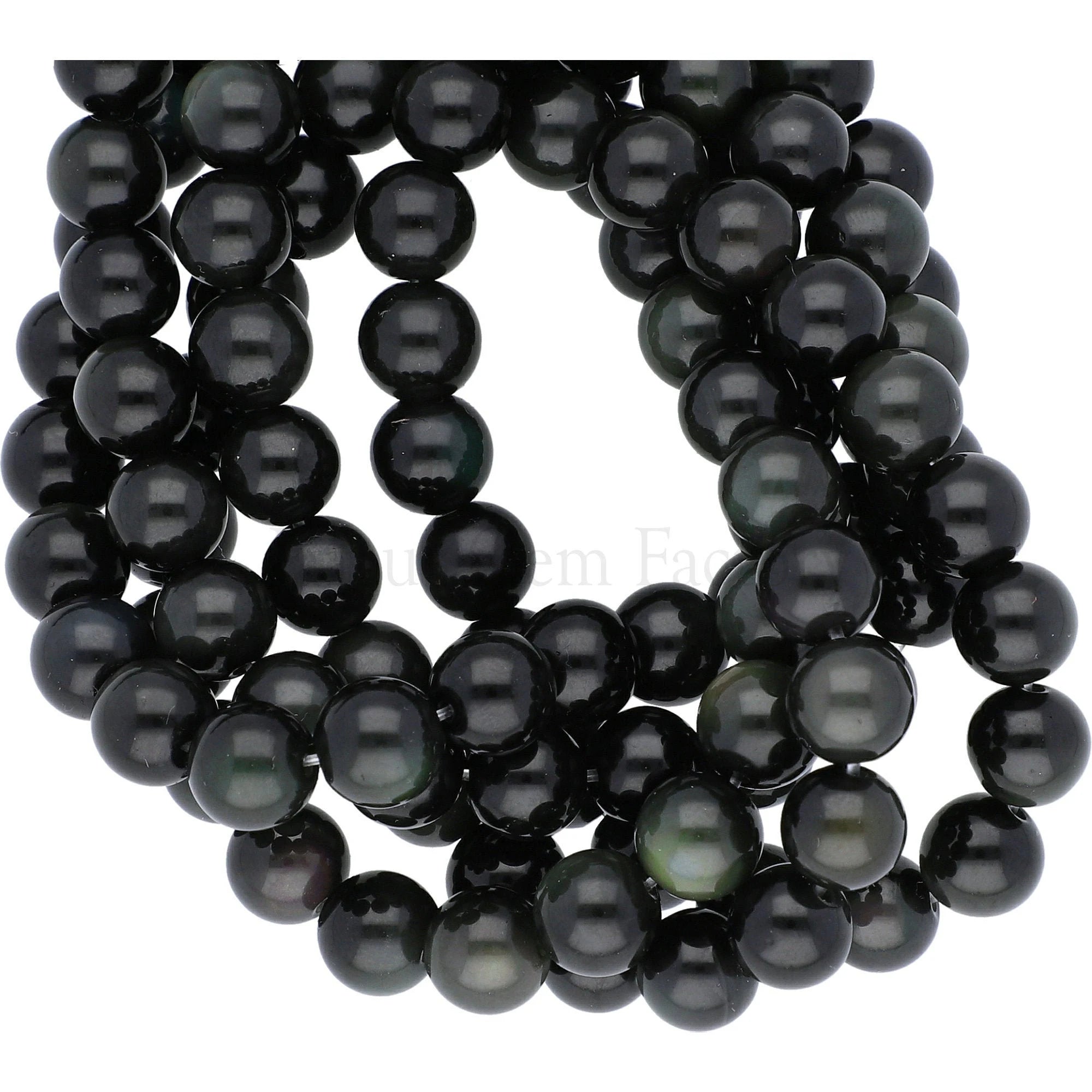 Black obsidian beads with silver sheen