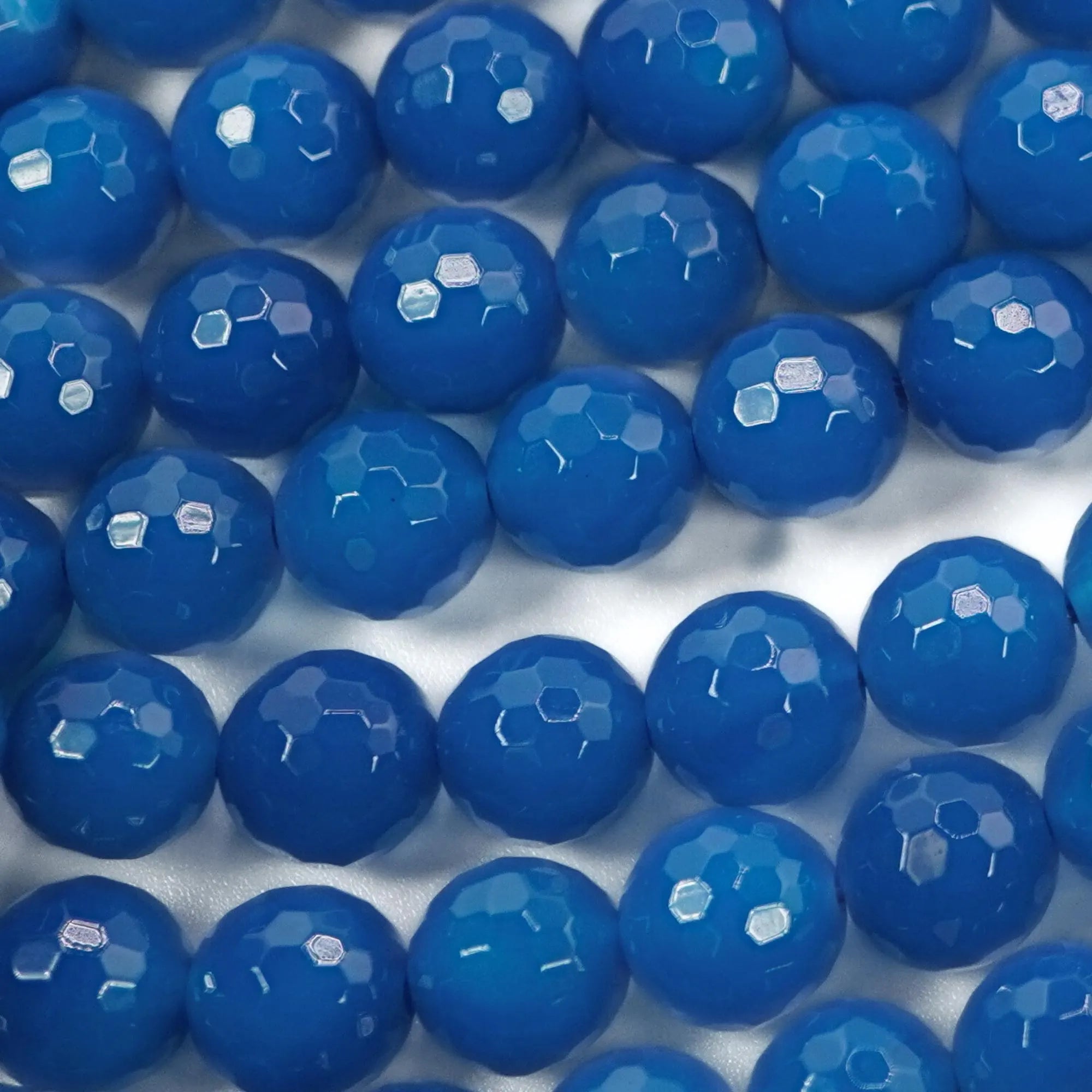 Blue Agate Faceted Round Shape Gemstone Strand Beads