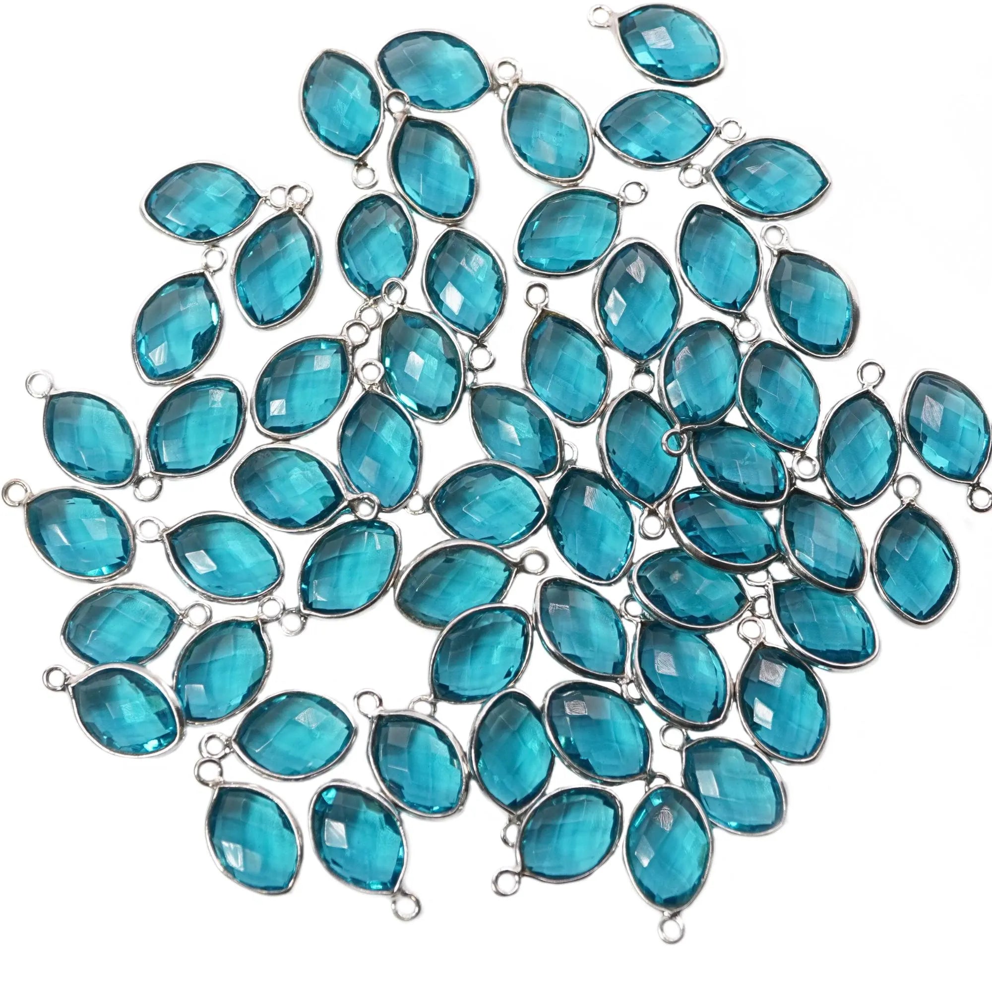 Blue Topaz Marquise Shape Gemstone Sterling Silver Bezel Finding Charm Pendant