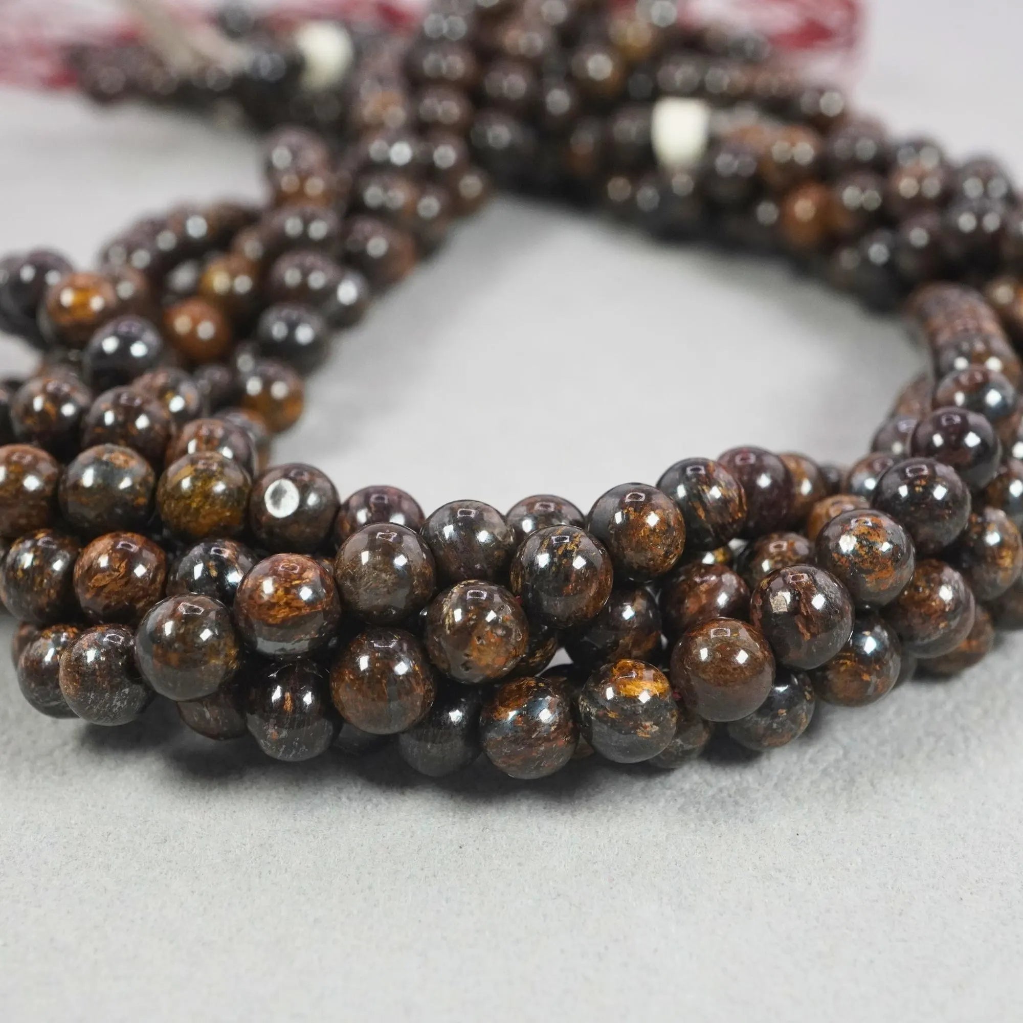 Brown Bronzite Smooth Round Shape Gemstone Strand Beads