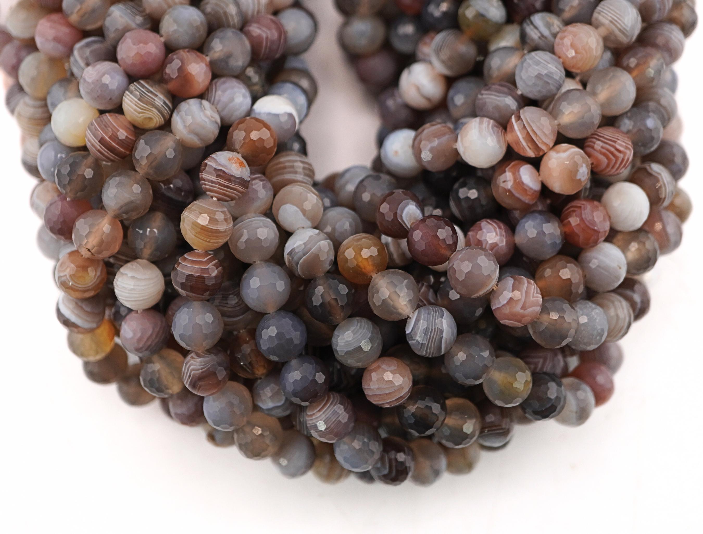 Brown Gray Agate Faceted Round Shape Gemstone Beads For Jewelry Making