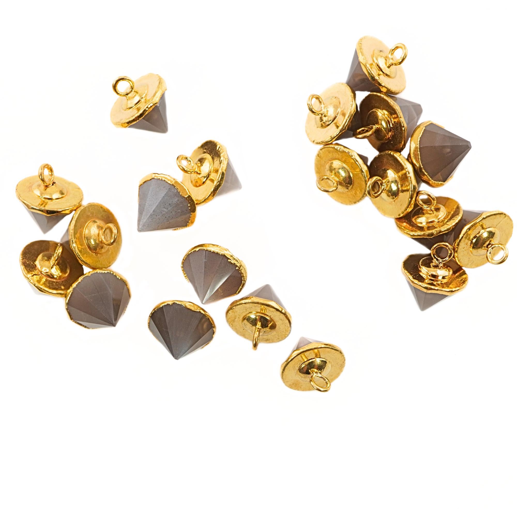 Brown Moonstone Pointed Cone Shape Gemstone Gold Electroplated Charm Pendant