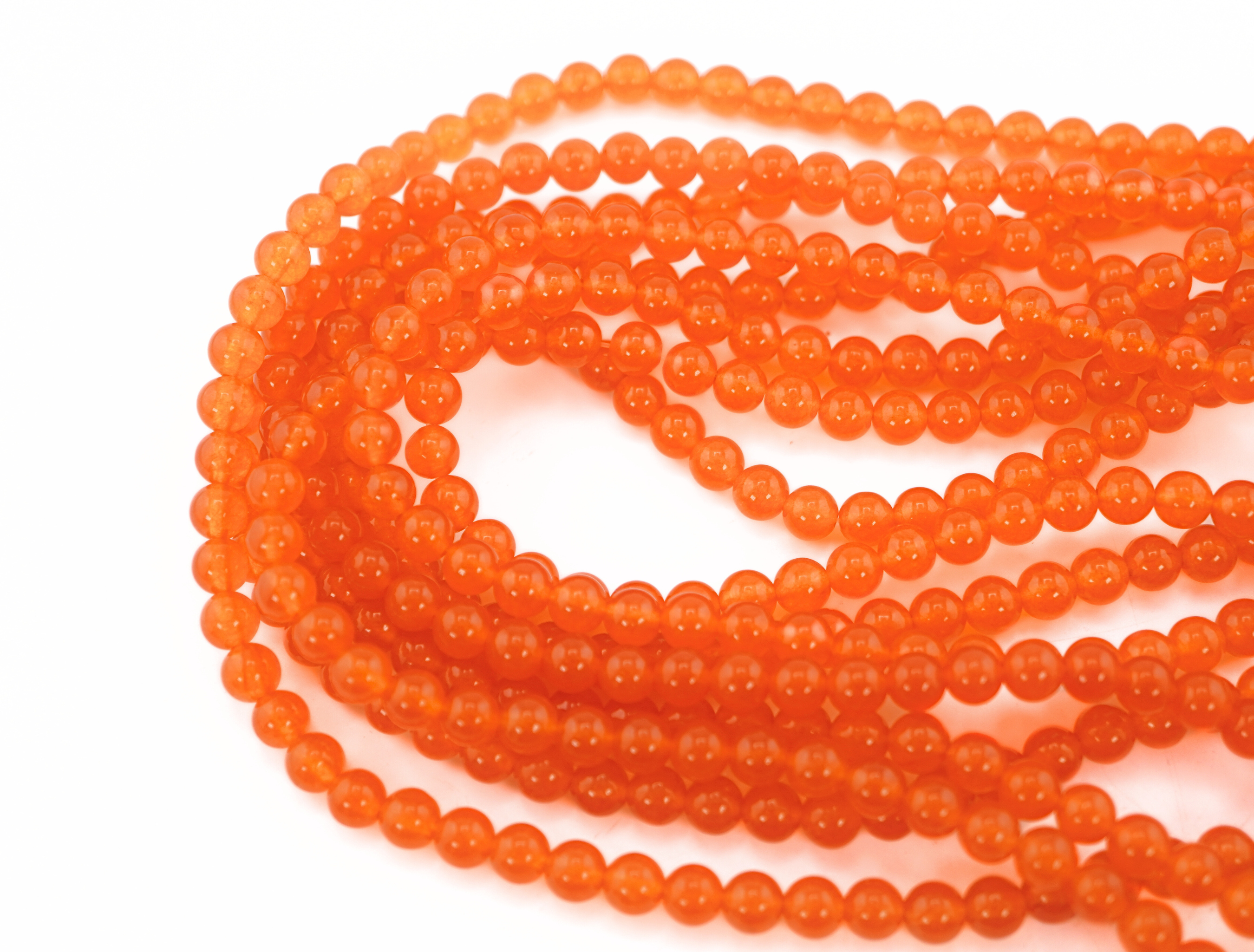 Orange Chalcedony Smooth Round Shape Gemstone Strand Beads