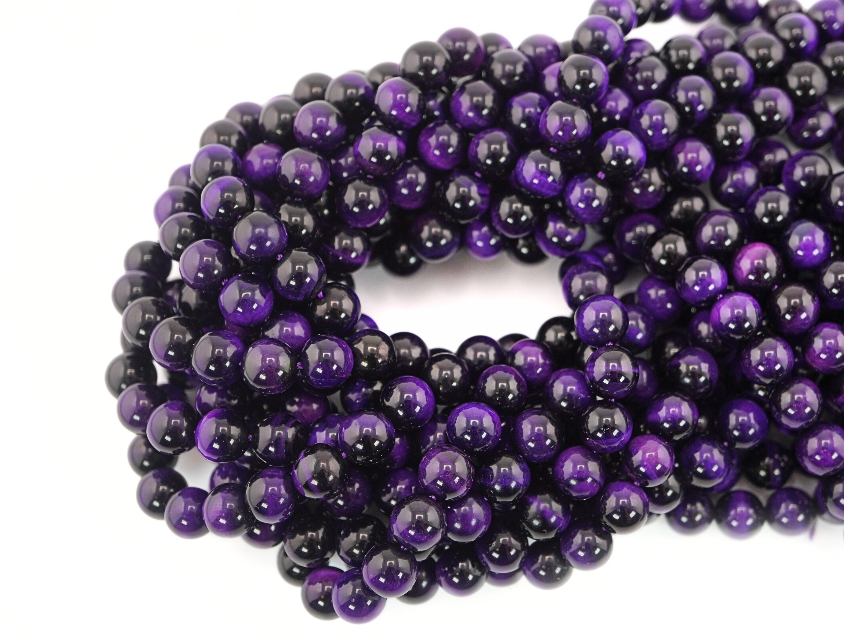 Purple Tiger Eye Smooth Round Shape Gemstone Strand Beads