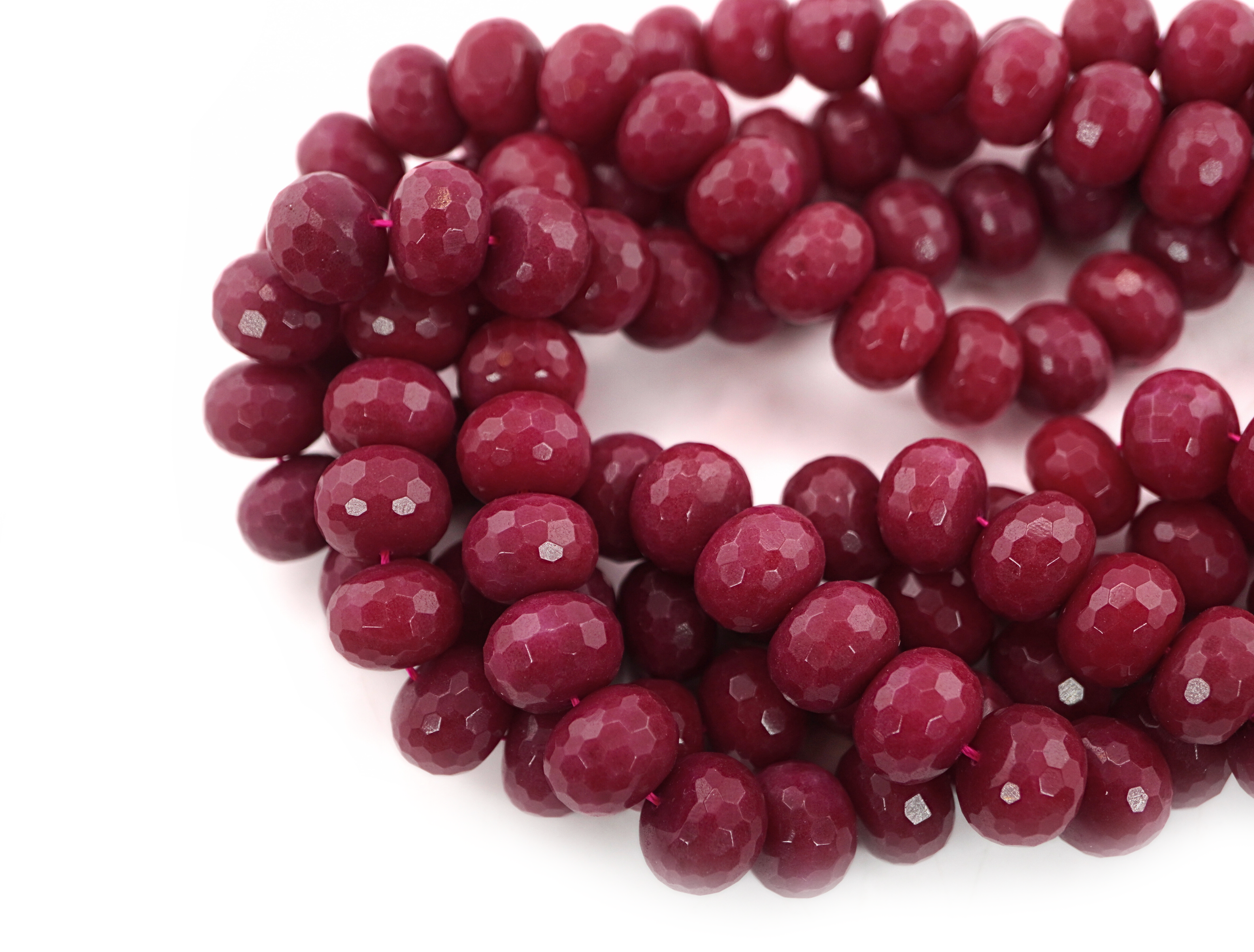 Dyed Corundum Ruby Faceted Rondelle Gemstone Strand Beads