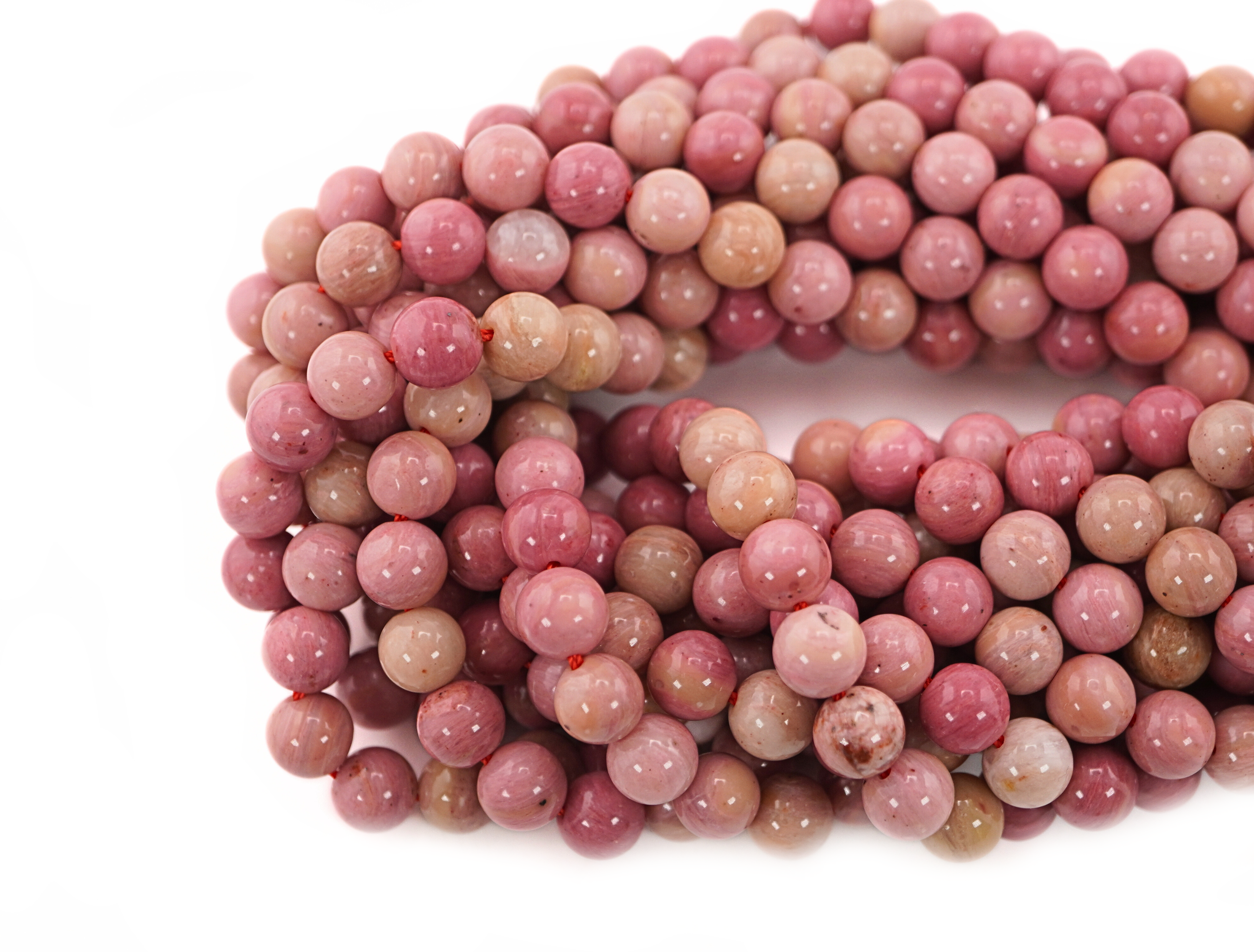 Pink Rhodonite Smooth  Round Shape Gemstone Strand Beads
