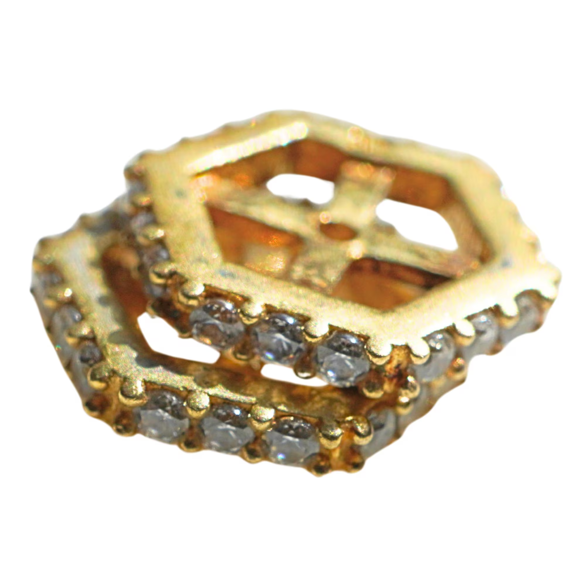 CZ Micro Pave Hexagon Sterling Sliver Gold Plated Spacer Bead