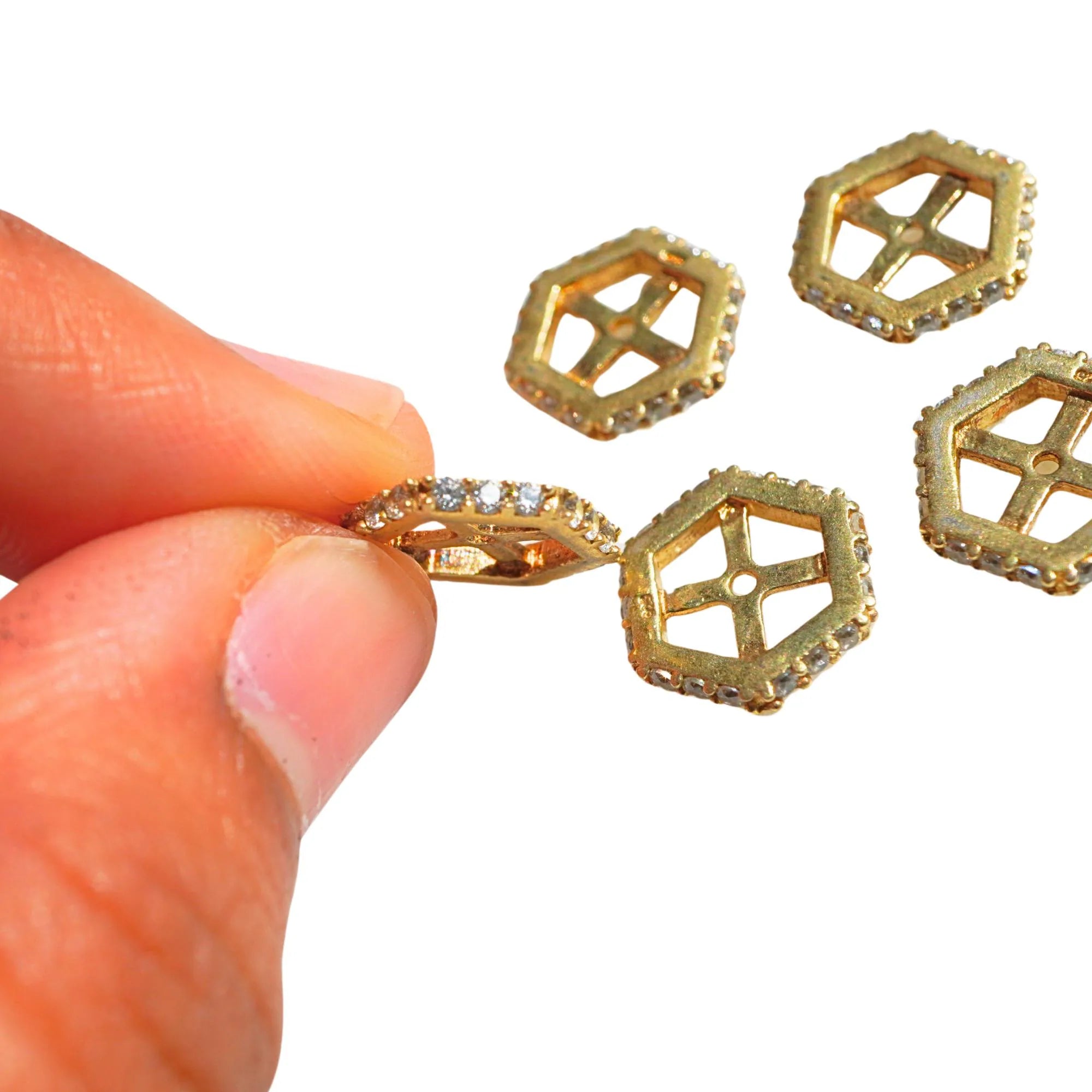 CZ Micro Pave Hexagon Sterling Sliver Gold Plated Spacer Bead