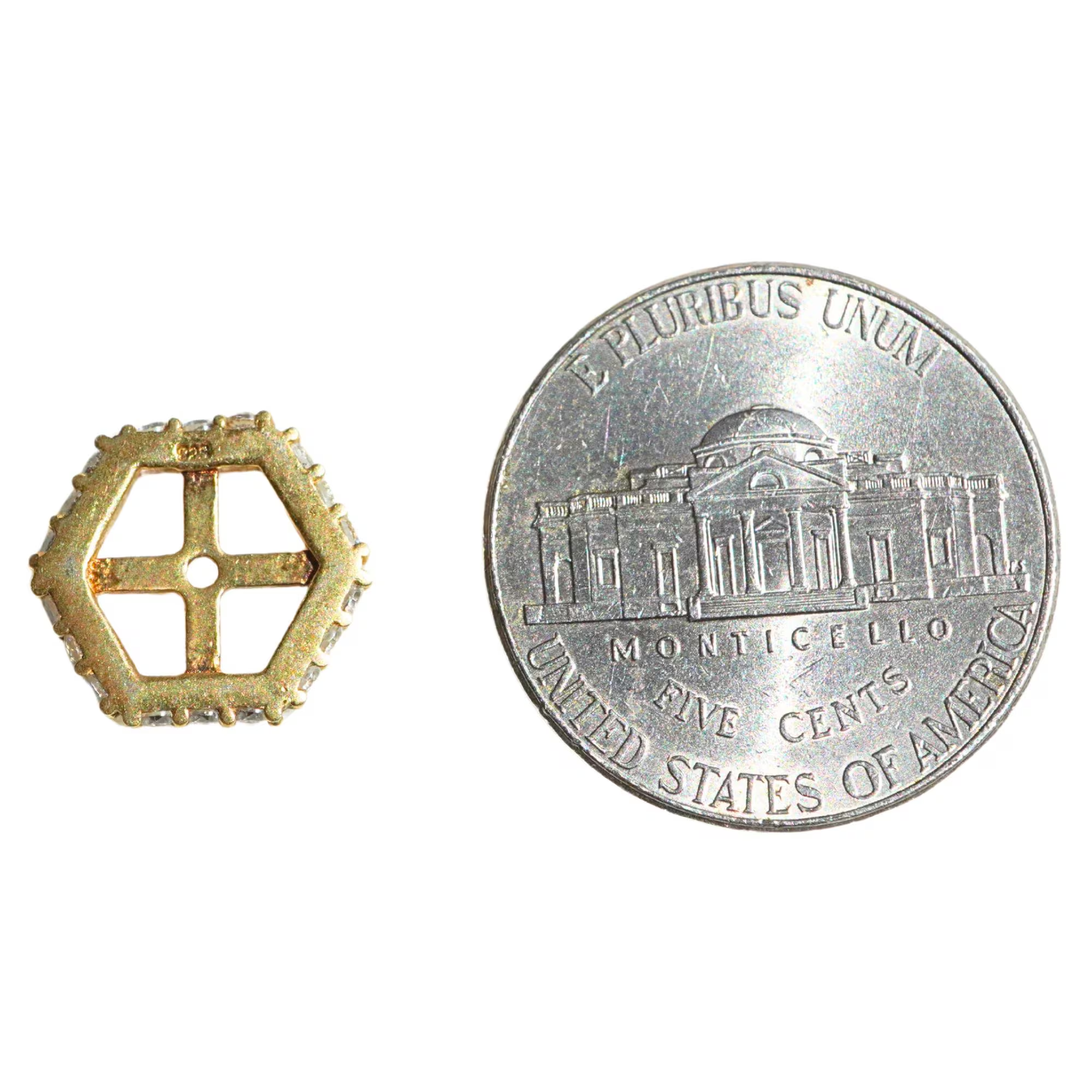 CZ Micro Pave Hexagon Sterling Sliver Gold Plated Spacer Bead