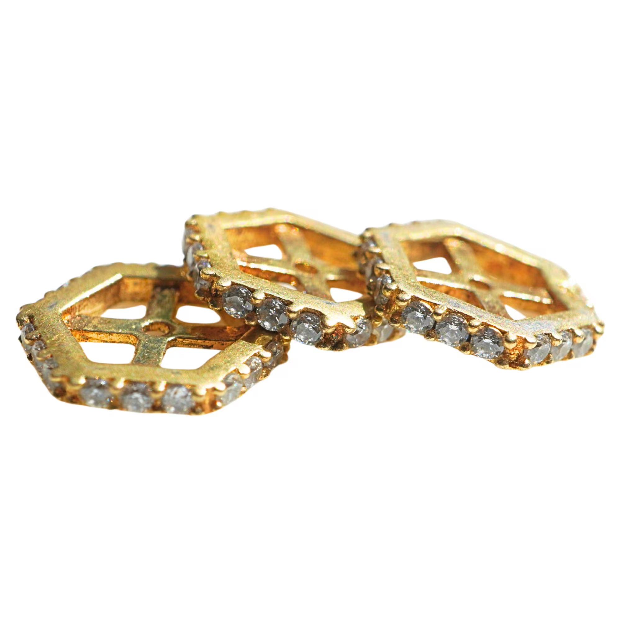 CZ Micro Pave Hexagon Sterling Sliver Gold Plated Spacer Bead