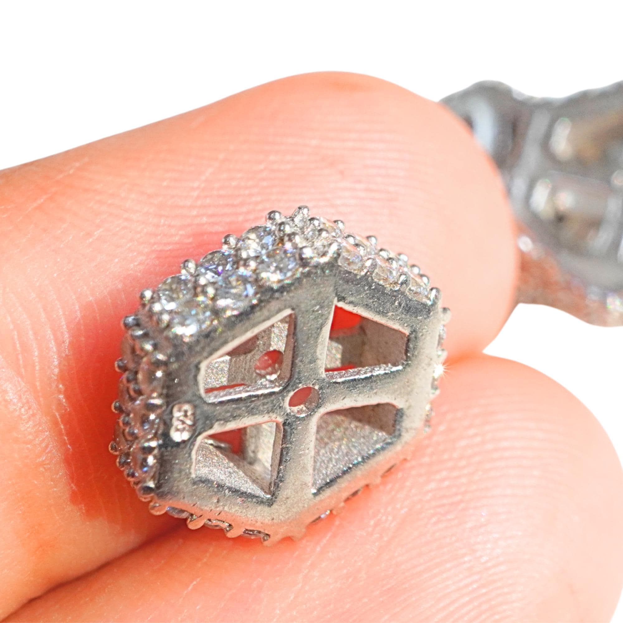 CZ Micro Pave Hexagon Sterling Sliver Spacer Bead