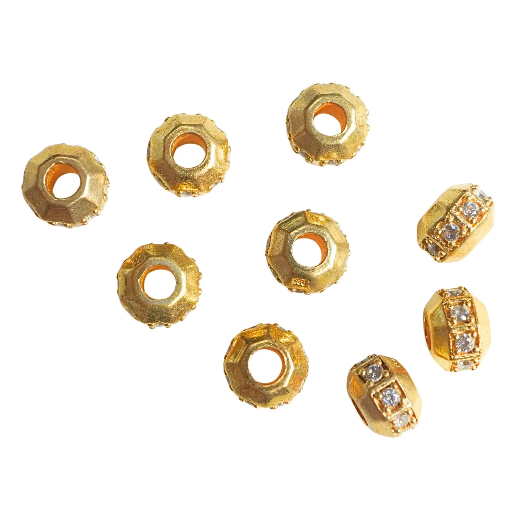 CZ Micro Pave Round Sterling Silver Gold Plated Spacer Bead