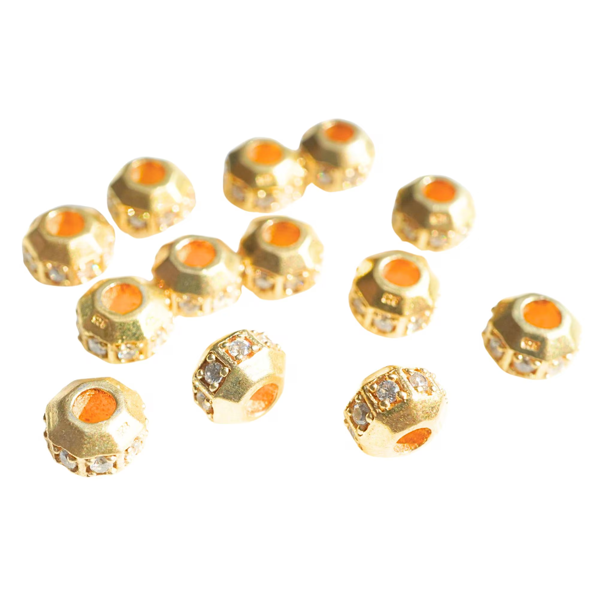 CZ Micro Pave Round Sterling Silver Gold Plated Spacer Bead
