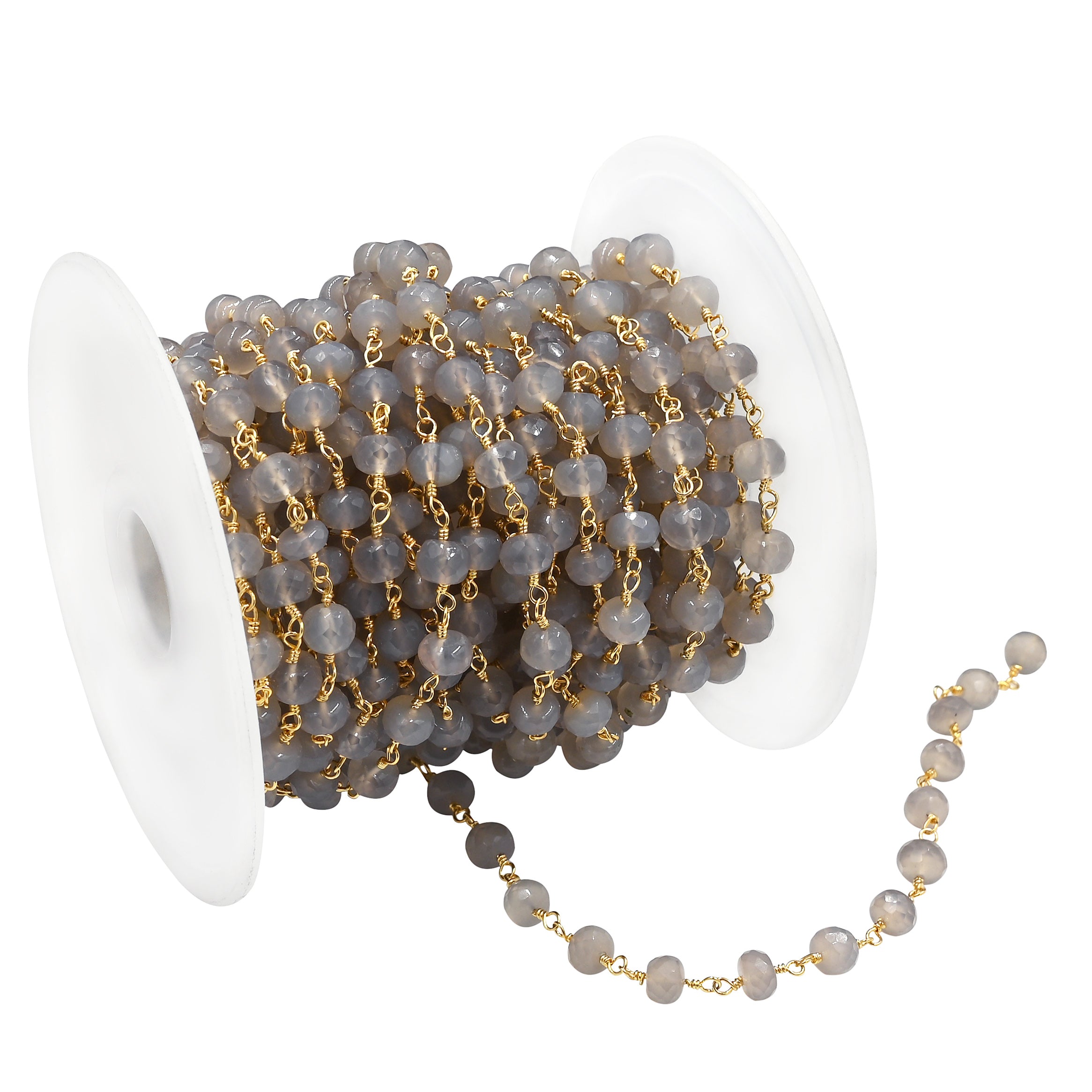 Chalcedony Gemstone Beads on Brass Chain